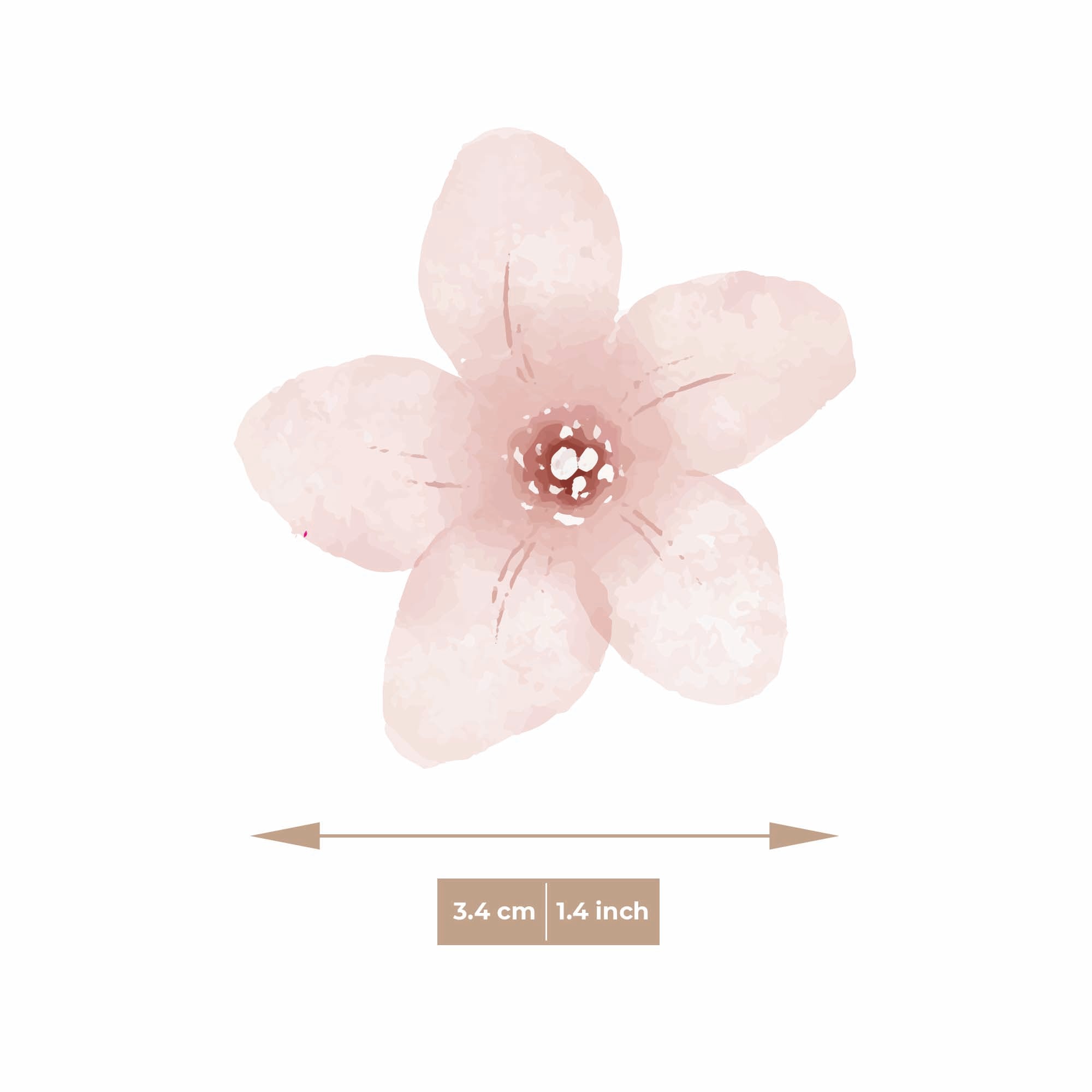 Primer plano que muestra la dimensión de cada flor del vinilo decorativo flores de cerezo, referencia de tamaño para decoración de pared - Nicolasito.es