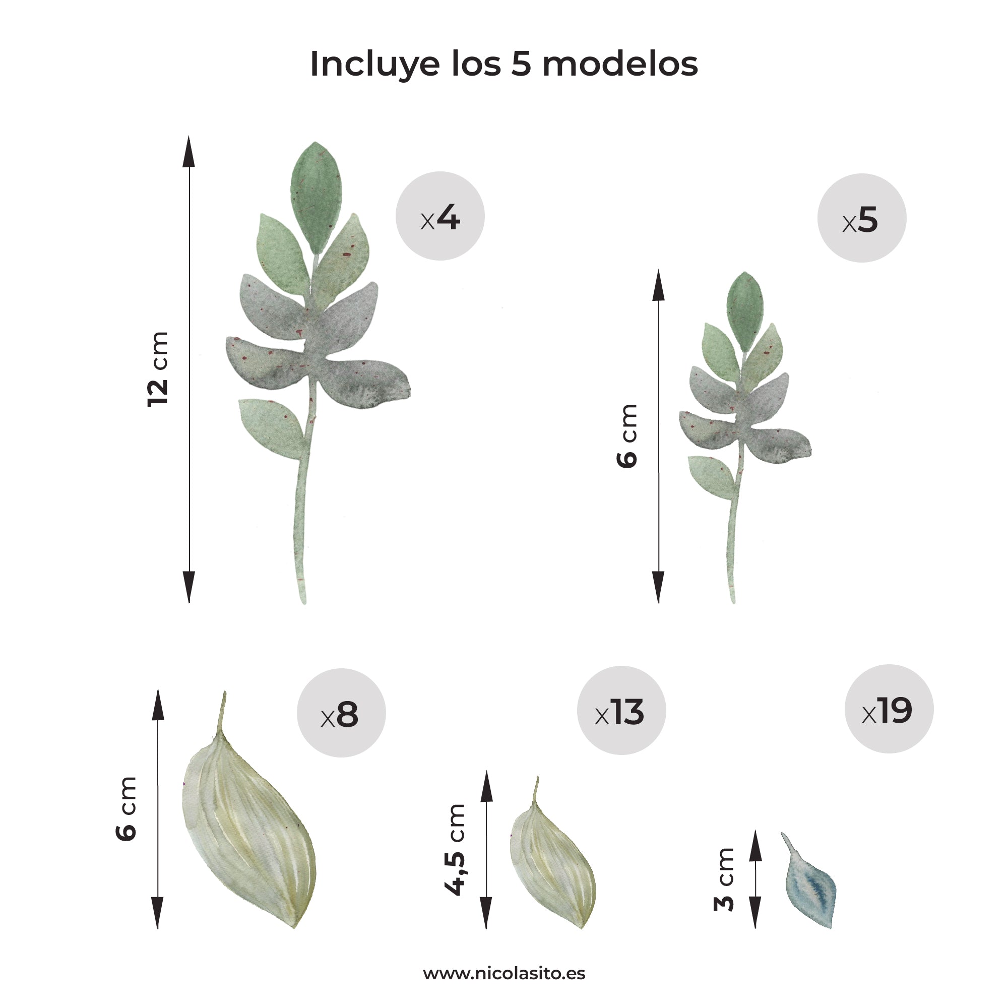 Detalle de vinilos de hojas en superficie lisa. Nicolasito