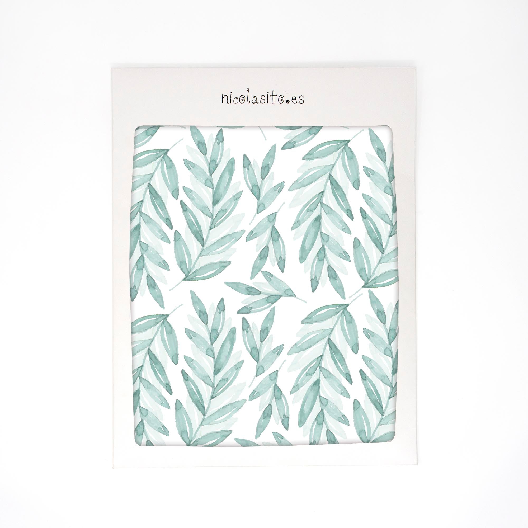 Imagen del paquete de los 18 vinilos decorativos en forma de plantas laurel en color aqua. Adhesivo fácil de aplicar para decorar paredes del hogar - Nicoalsito.es  #color_Plantas-Laurel-Aqua