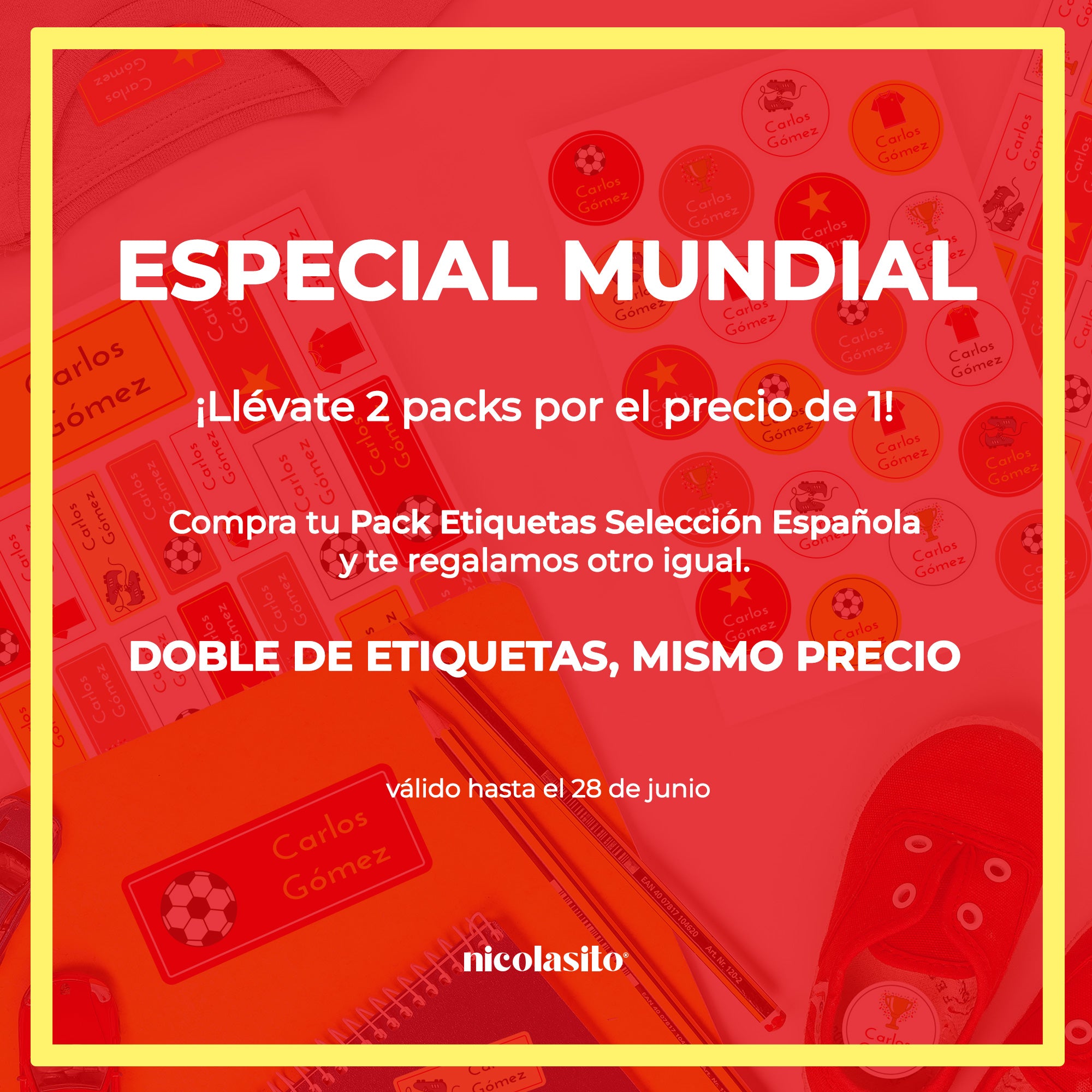 Pack ahorro de etiquetas personalizadas para marcar cosas, ropa y zapatos inspirado en la Selección Española - Nicolasito.es