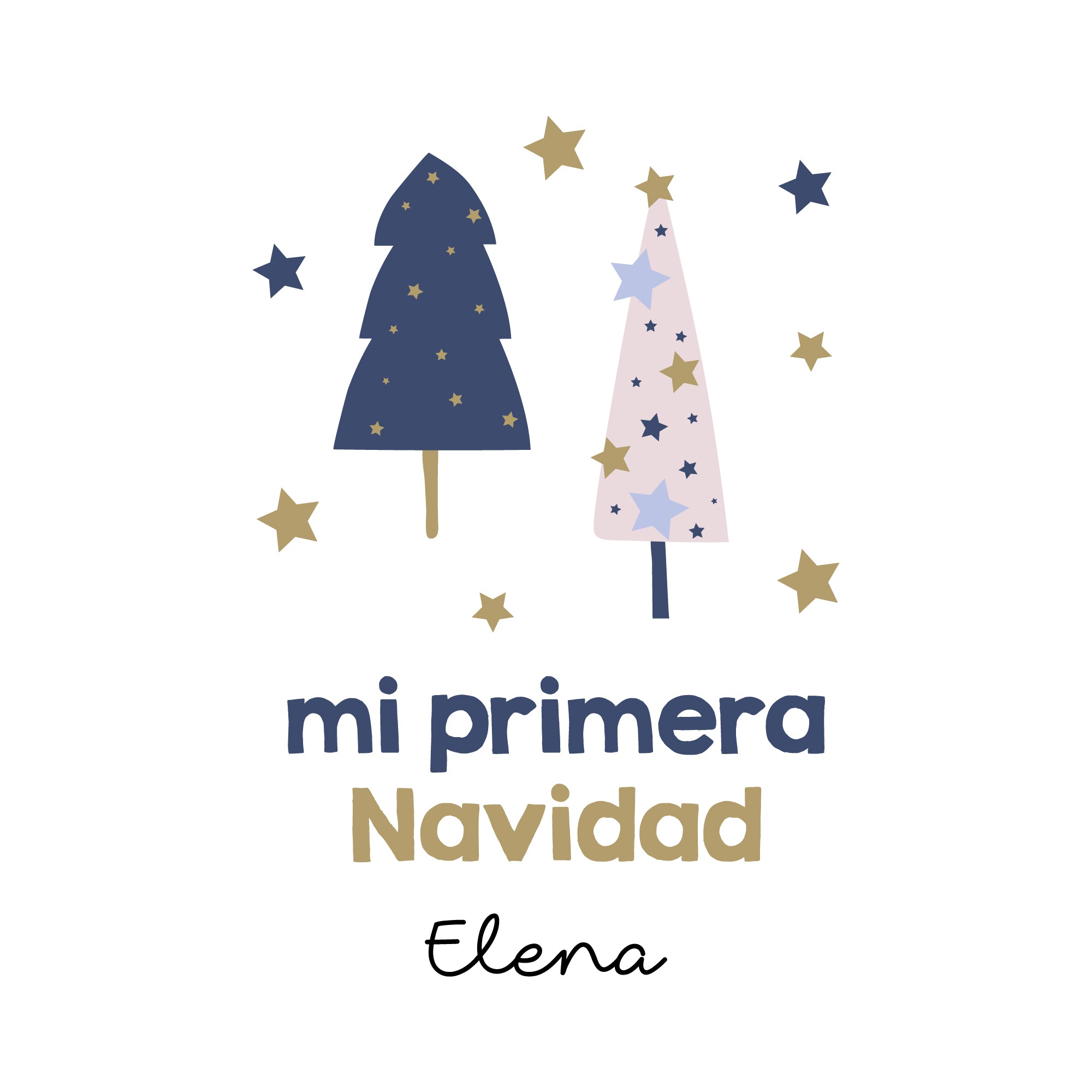 Detalle del diseño 1 del conjunto de primera puesta Mi Primera Navidad personalizado con nombre y motivos navideños, ideal para regalar o hacer fotos festivas - Nicolasito.es #diseño_Diseño 1