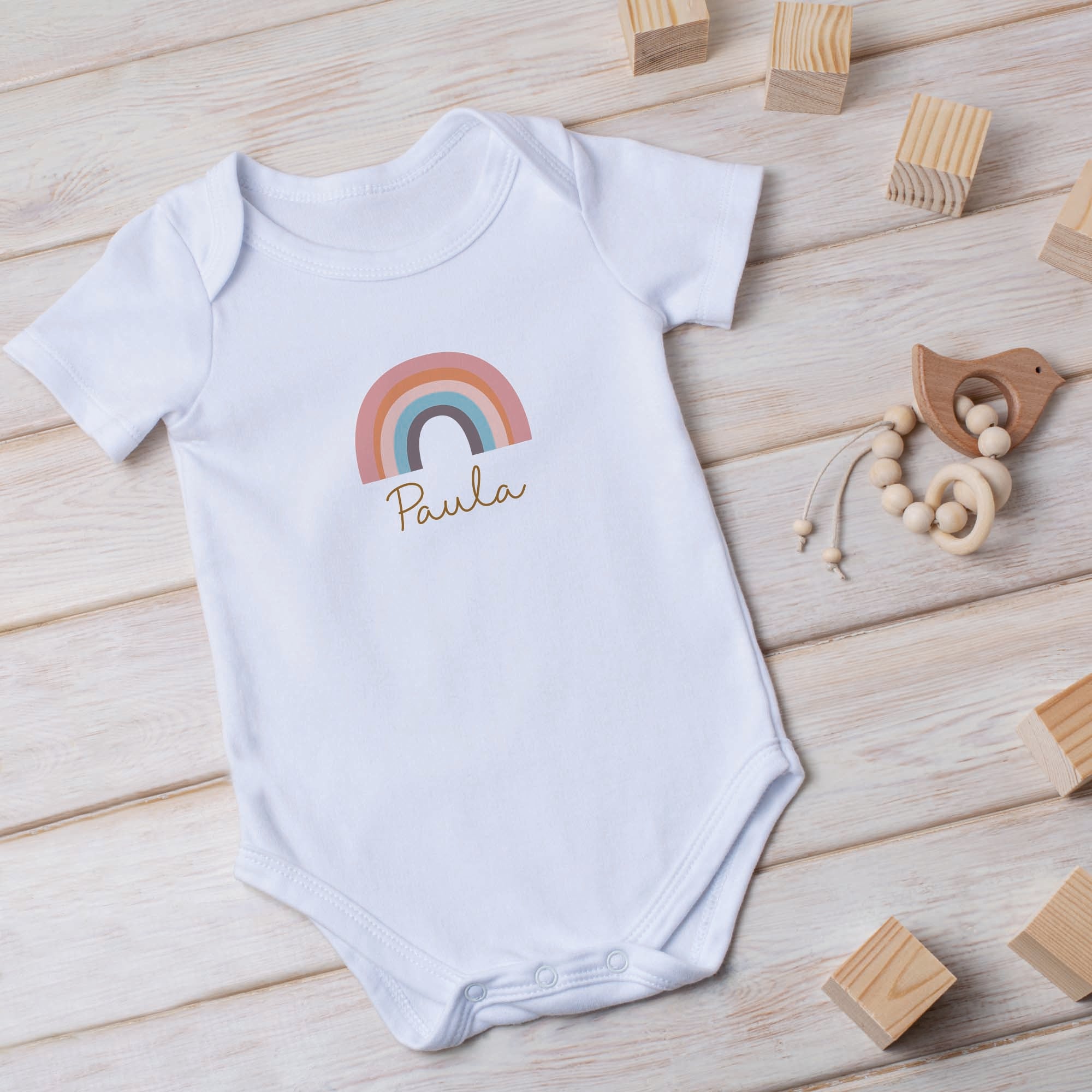 comprar body inantil personalizado con dibujo de arcoiris en color sunset
