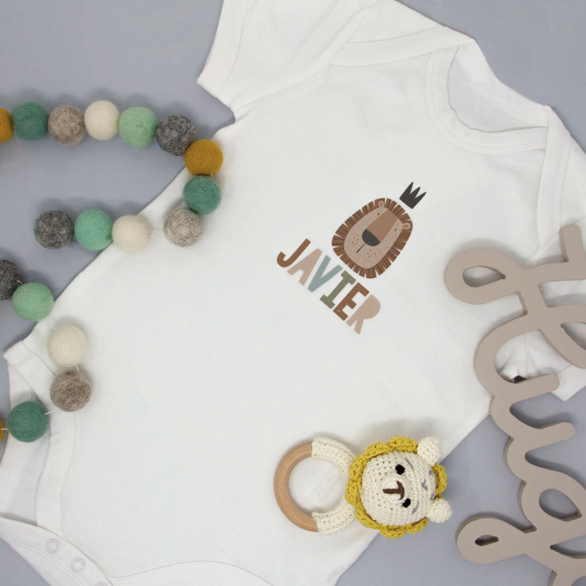 comprar body personalizado infantil de manga corta con estampado de leon