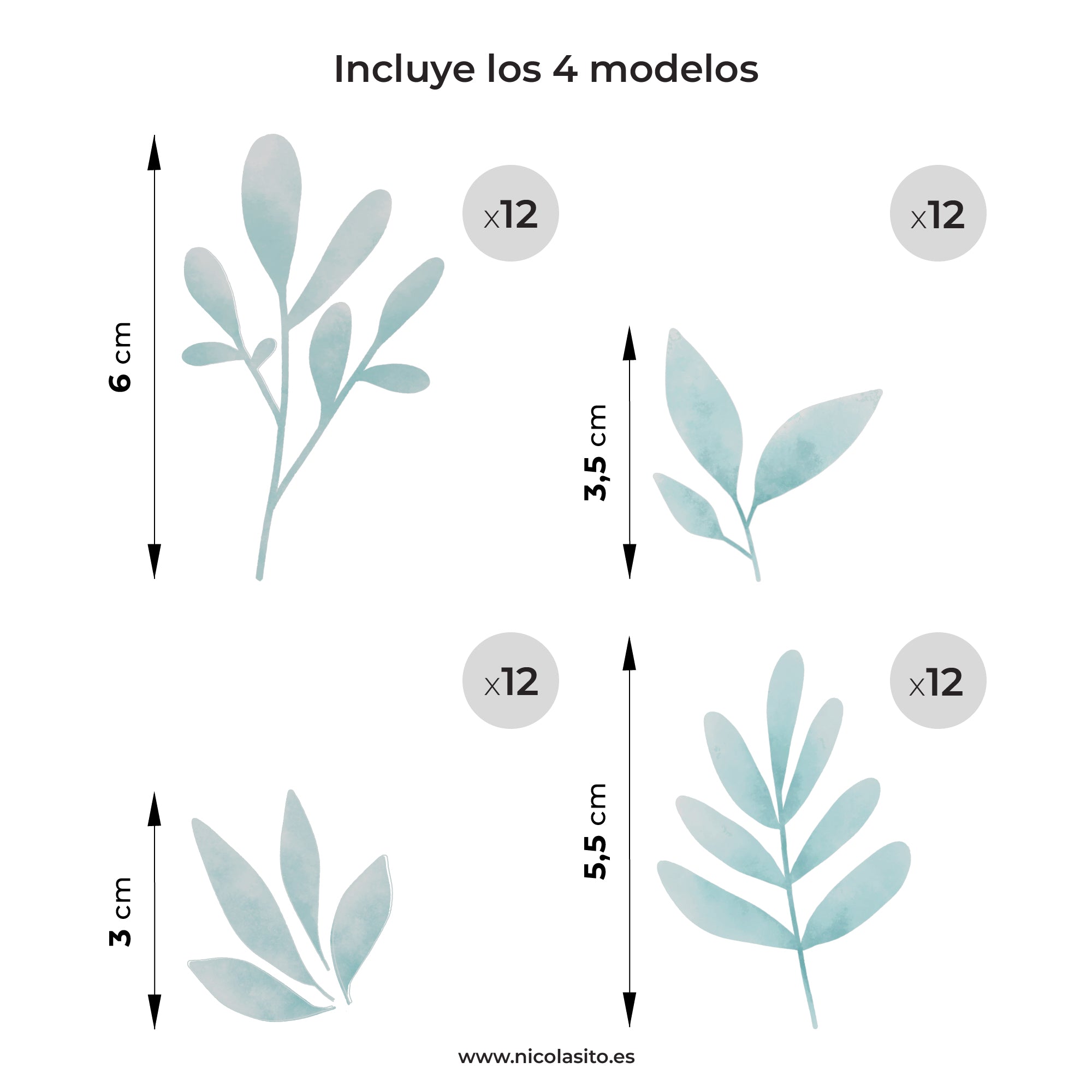 detalle plantas mini acuarela para decorar paredes con efecto papel pintado varios tamaños Nicolasito