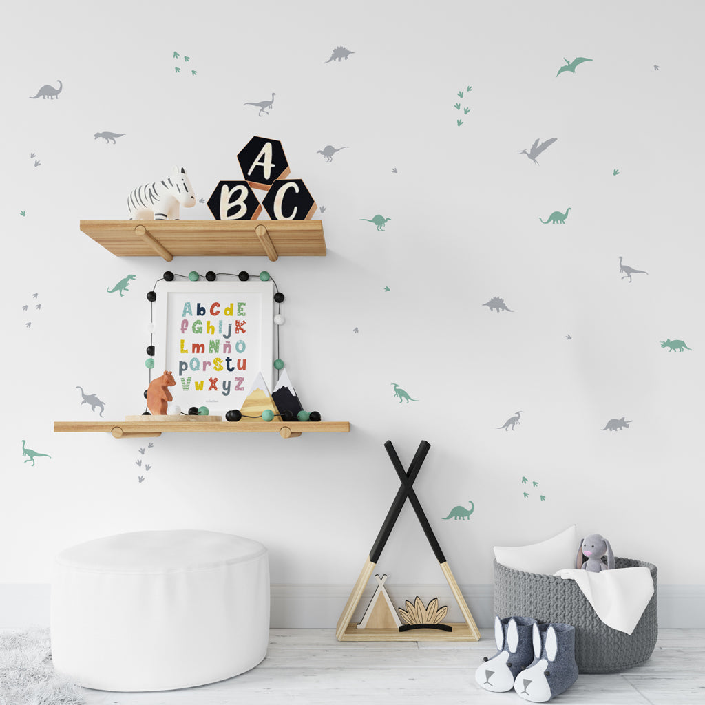 Vinilo decorativo de pared para habitación infantil con diseño animales prehistóricos - Nicolasito.es #color_Gris Claro