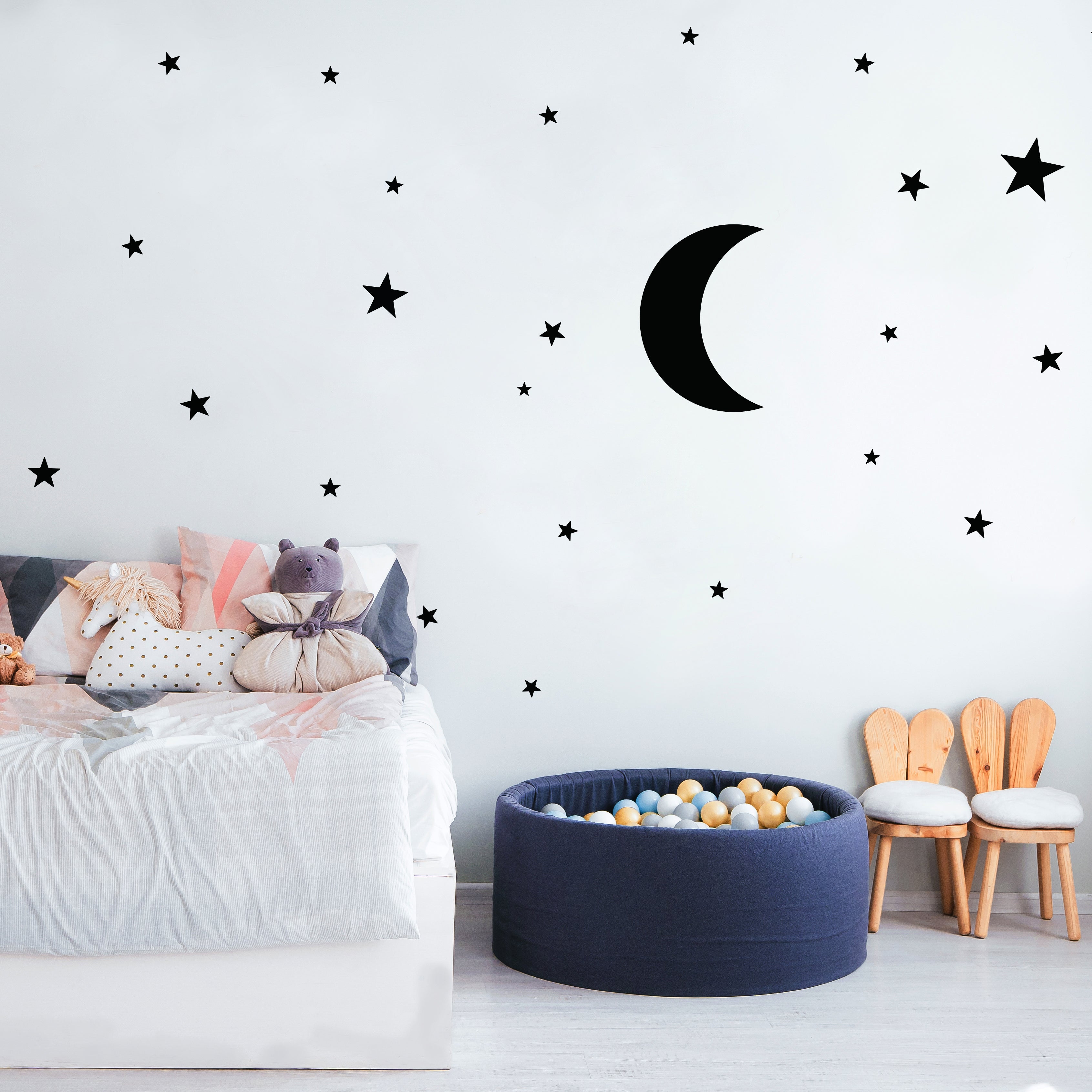 Vinilo decorativo de pared en forma de luna y estrellas para niños pequeños en color negro - Nicolasito.es #color_Negro