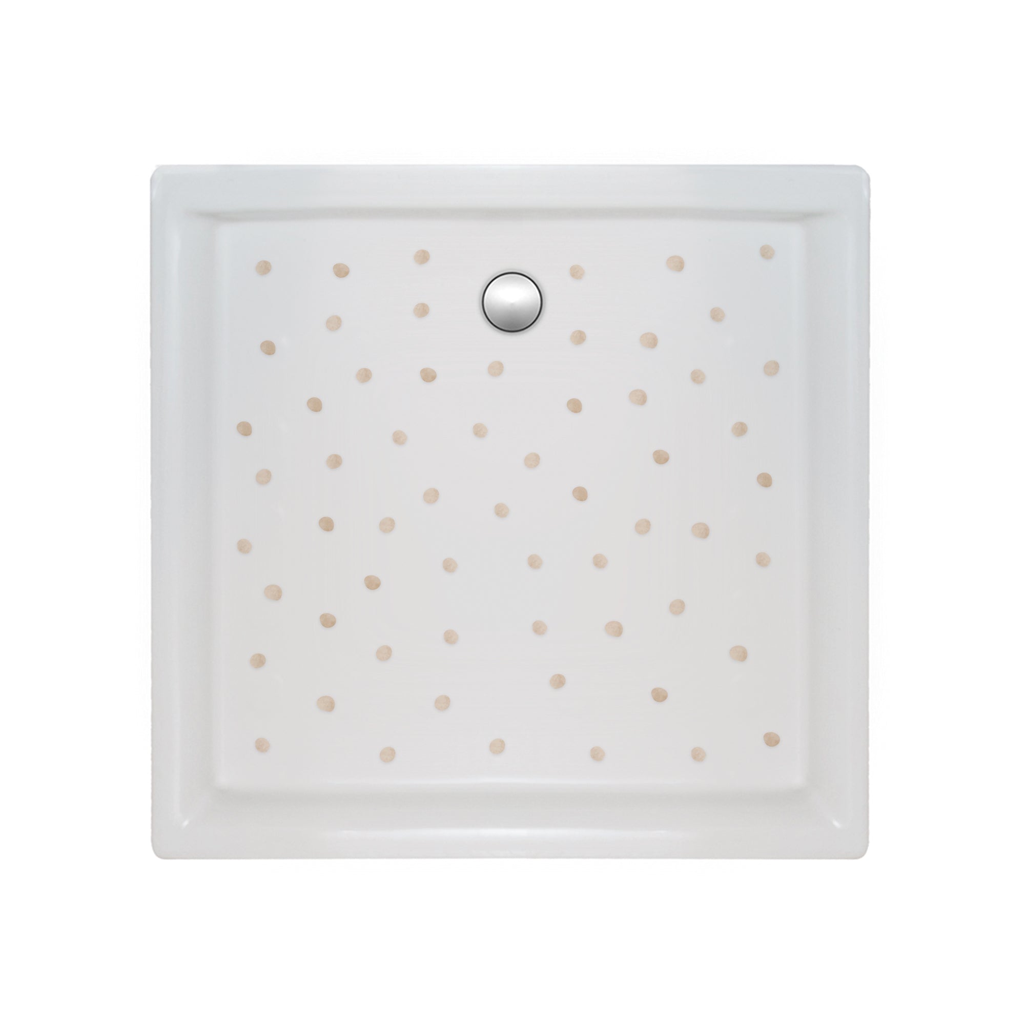 Set de pegatinas antideslizantes en forma de topitos de color beige y en acabado acuarela colocados sobre un plato de ducha, creando así un ambiente seguro durante el baño evitando resbalones - Nicolasito.es #color_antideslizante-topitos-beige