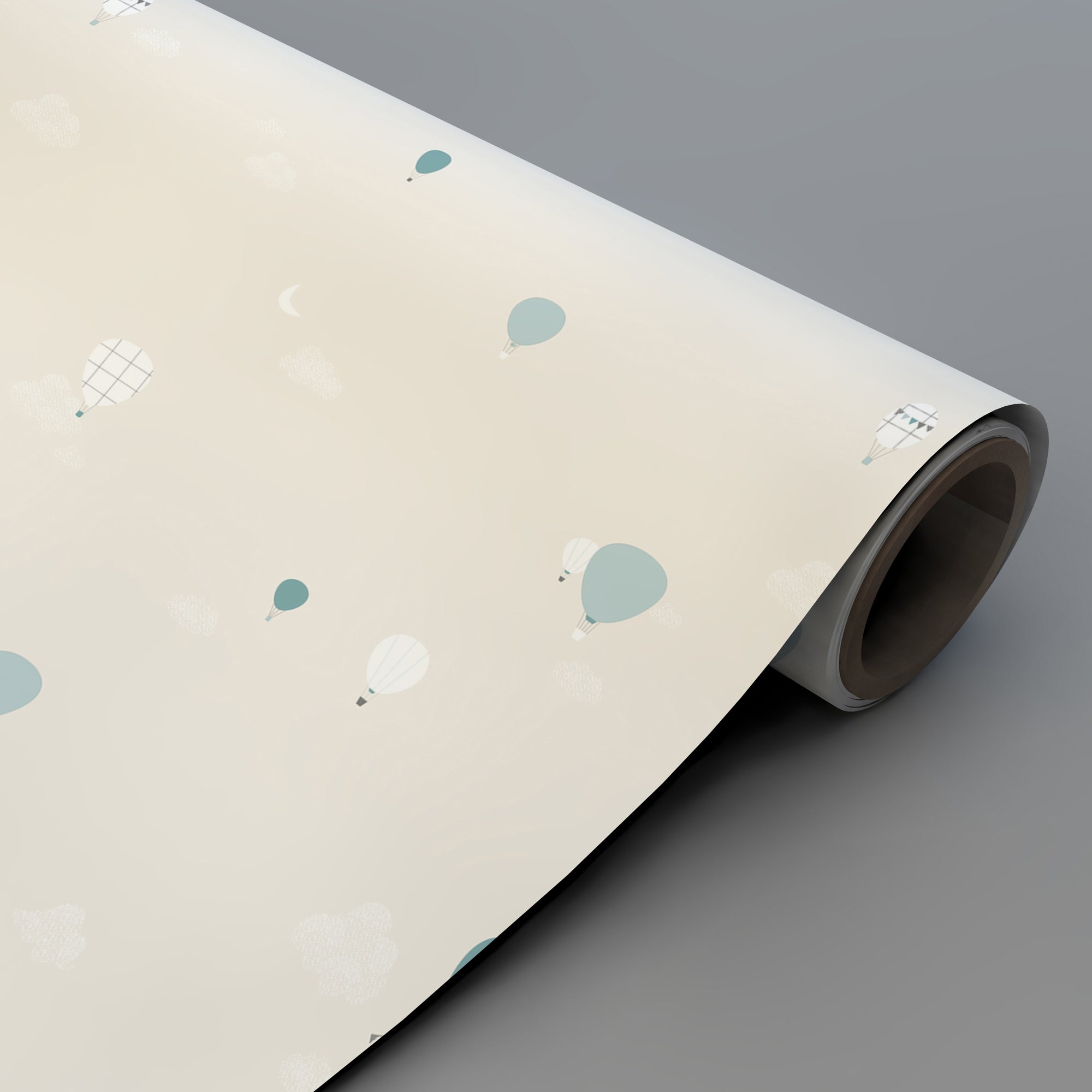 Detalle del rollo del papel pintado con estampado de globos en color beige - Nicolasito.es #color_Globos-beige