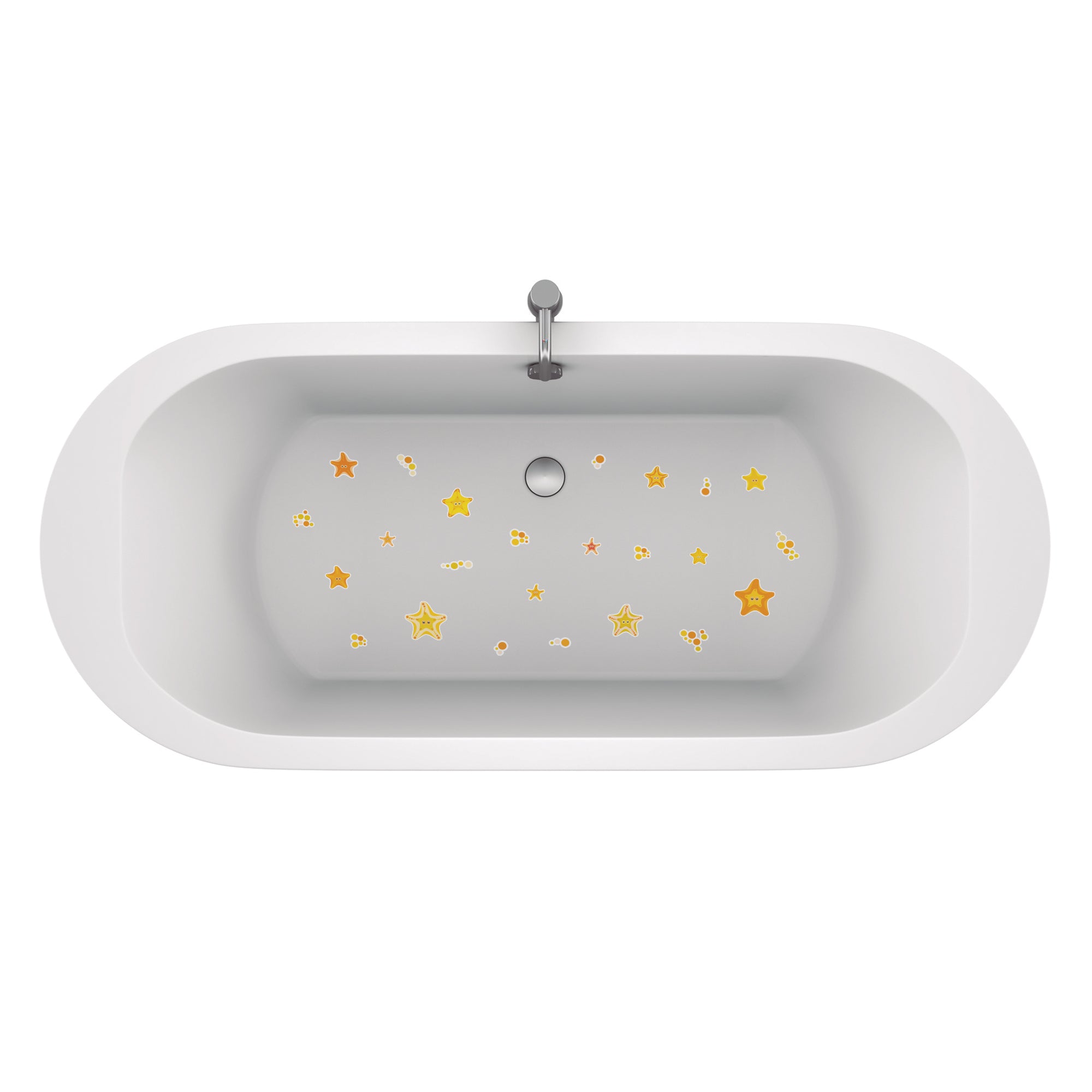 Estrellas de mar naranjas antideslizantes y resistentes al agua colocadas sobre fondo bañera de baño infantil Nicolasito.es #color_Naranja