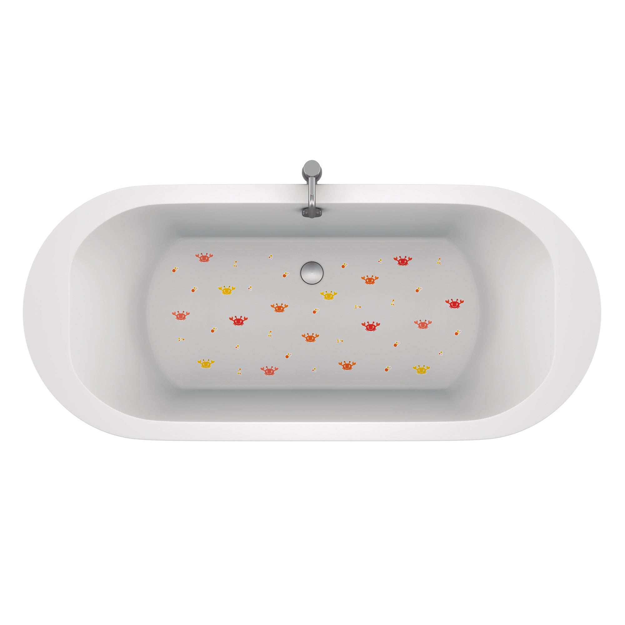 Imagen de una bañera con 16 pegatinas de cangrejos decorativas color rojo y naranja para niños, añadiendo color y seguridad al espacio del baño - Nicolasito.es #color_Naranja