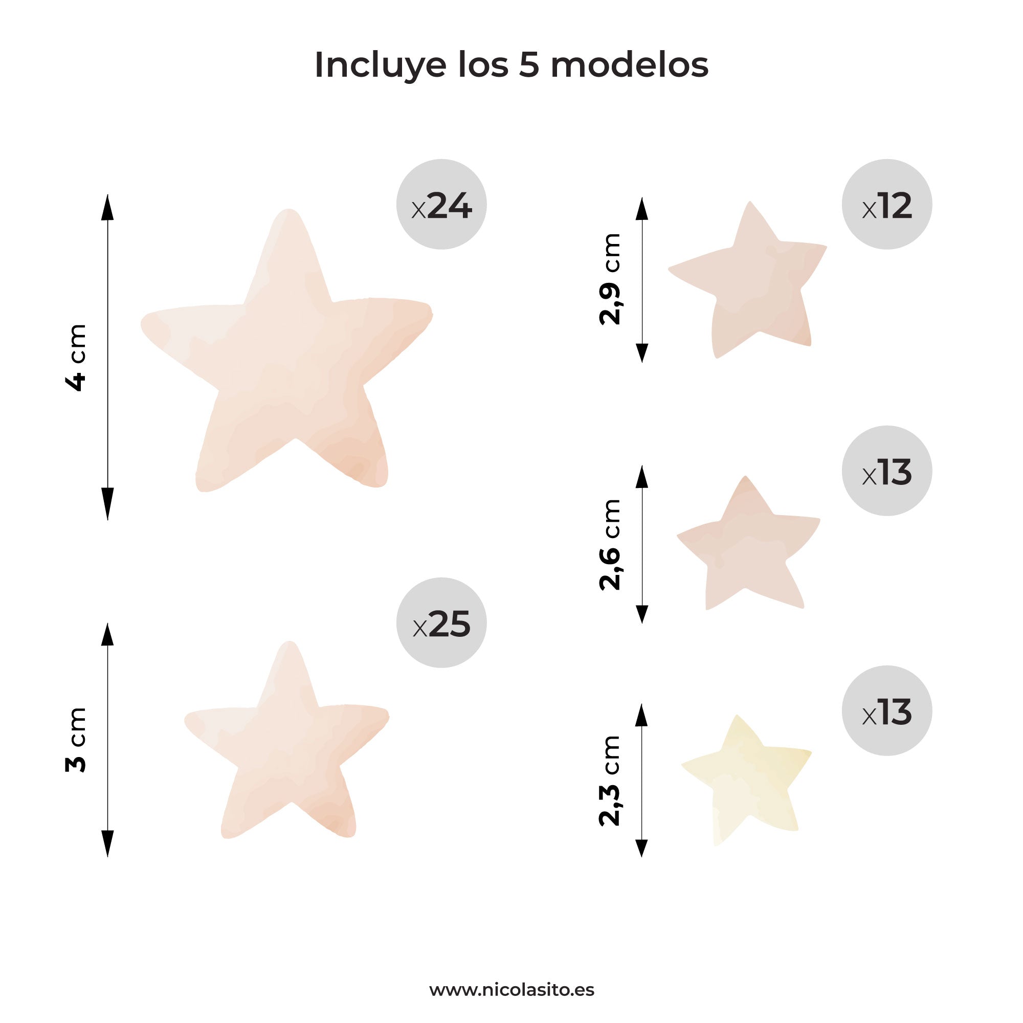 Referencia visual del tamaño real del vinilo decorativo estrellas acuarela - Nicolasito.es #color_estrellas acuarela rosa