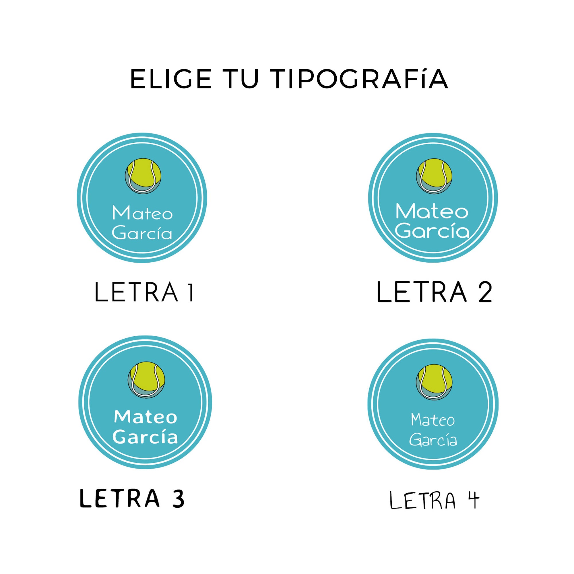 Opciones de tipografía para pegatinas de zapatos personalizadas con temática de tenis - Nicolasito.es #Color_Tenis