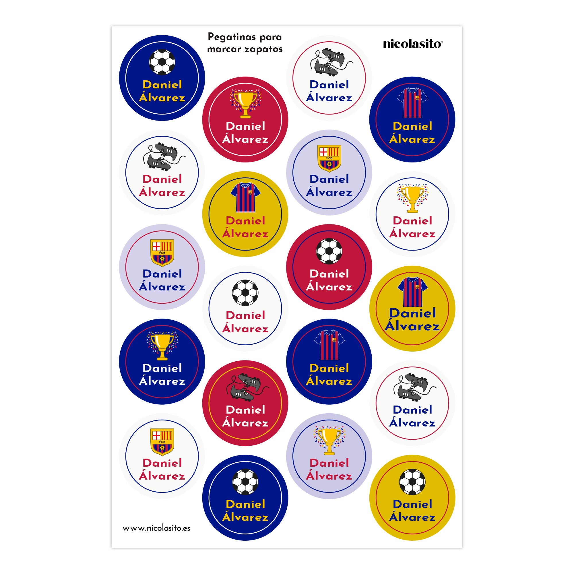 Pegatinas de identificación para calzado de niños aficionados al FC Barcelona - Nicolasito.es #Color_Fútbol BarÇa