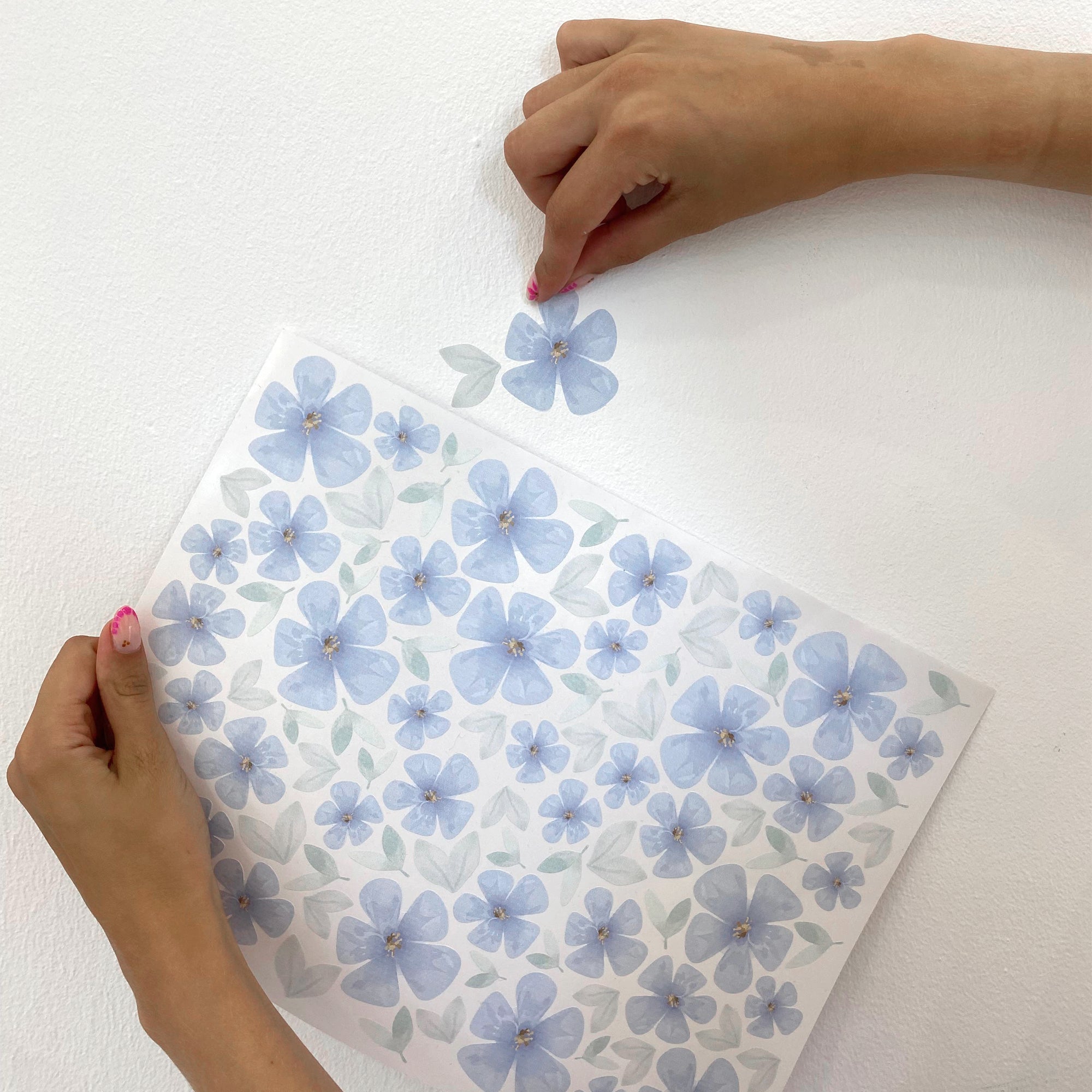 Video explicación paso a paso de cómo colocar vinilos decorativo en formade flores silvestres sobre pared blanca y lisa - Nicolasito.es