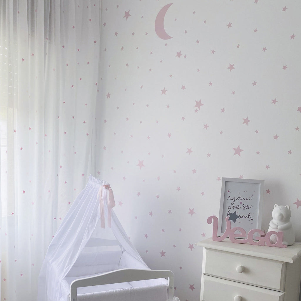 Vinilo luna y estrellas rosas para habitación de recién nacido - Nicolasito.es #color_Rosa