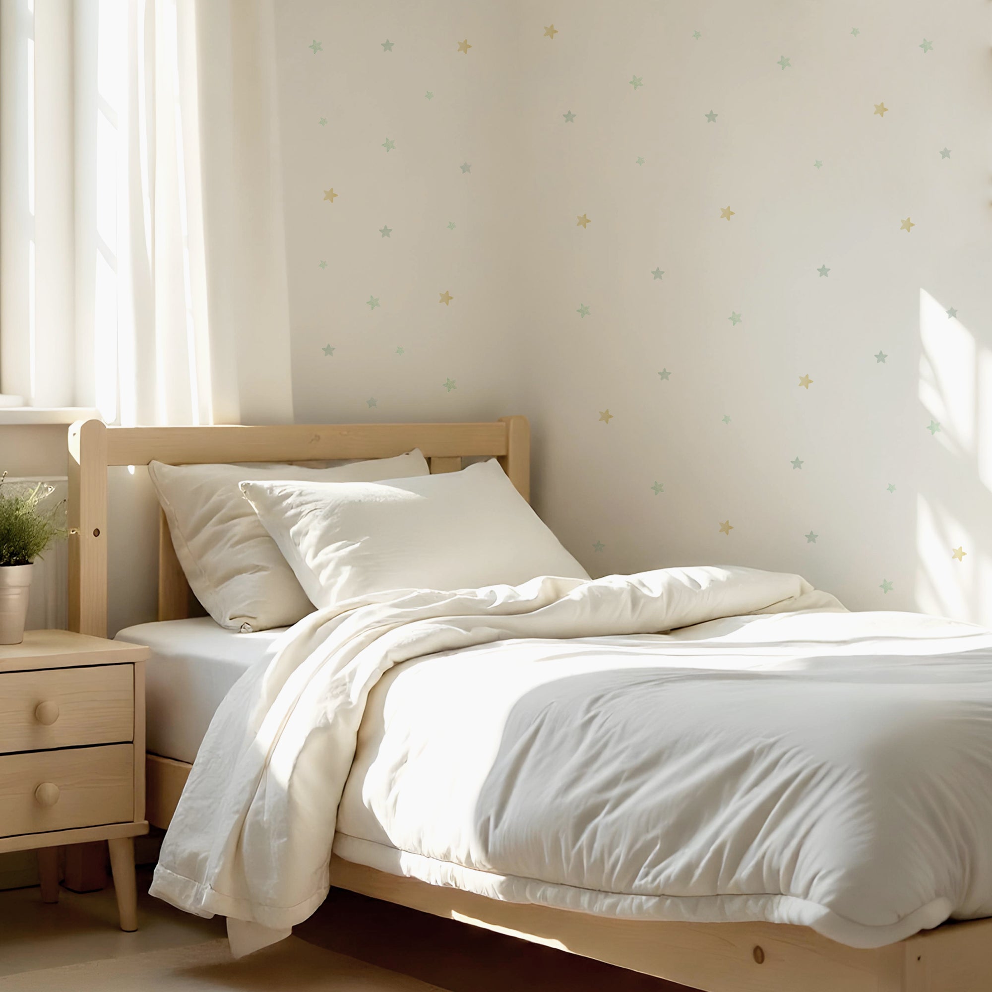 Vinilo decorativo para paredes de estrellas acuarela fácil de aplicar en paredes lisas y en color verde - Nicolasito.es #color_estrellas acuarela verde