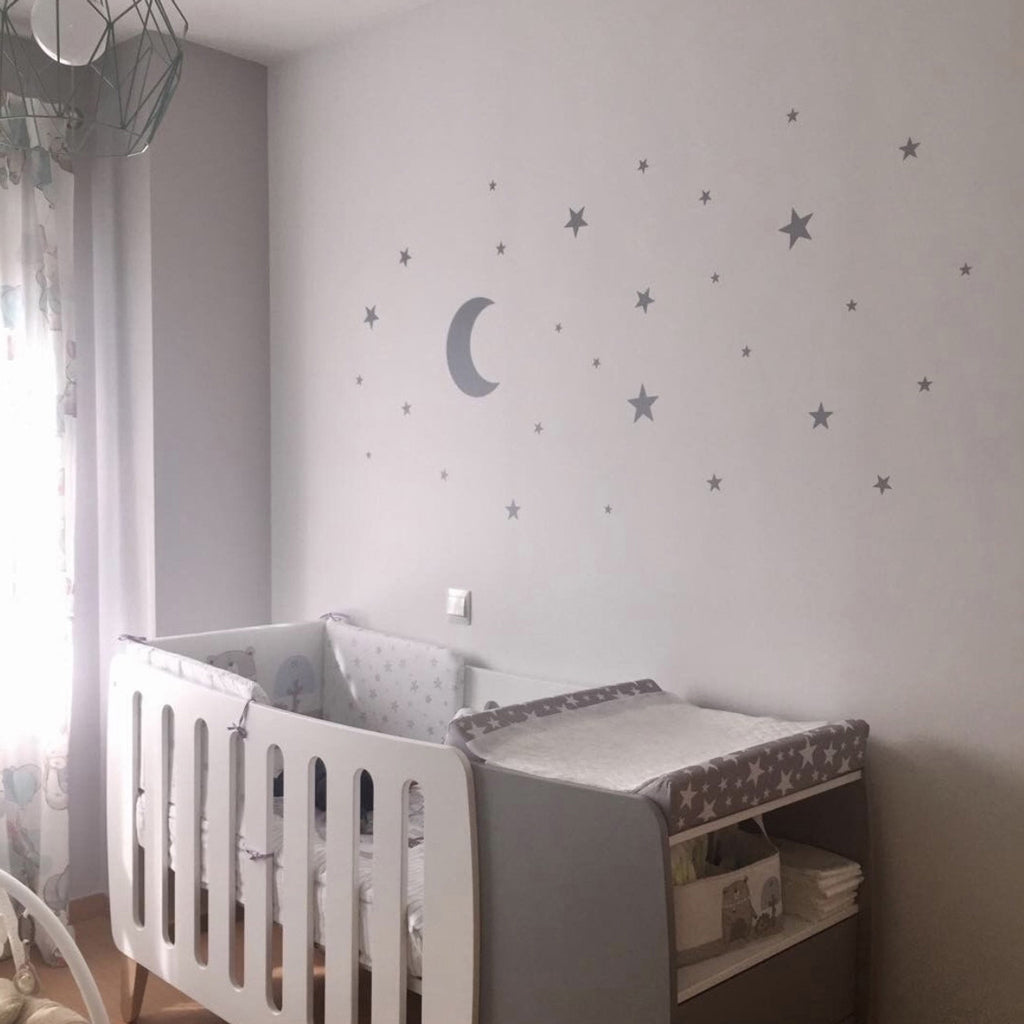 Vinilo decorativo con diseño dulce en forma de luna y estrellas para dormitorio de bebés - Nicolasito.es #color_Gris claro