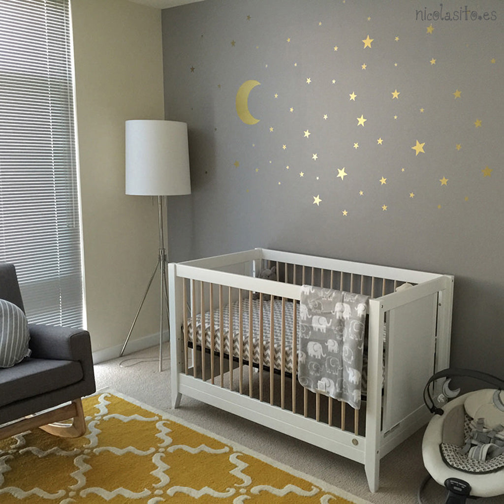 Vinilo decorativo luna y estrellas para dormitorio de bebé - Nicolasito.es #color_Oro
