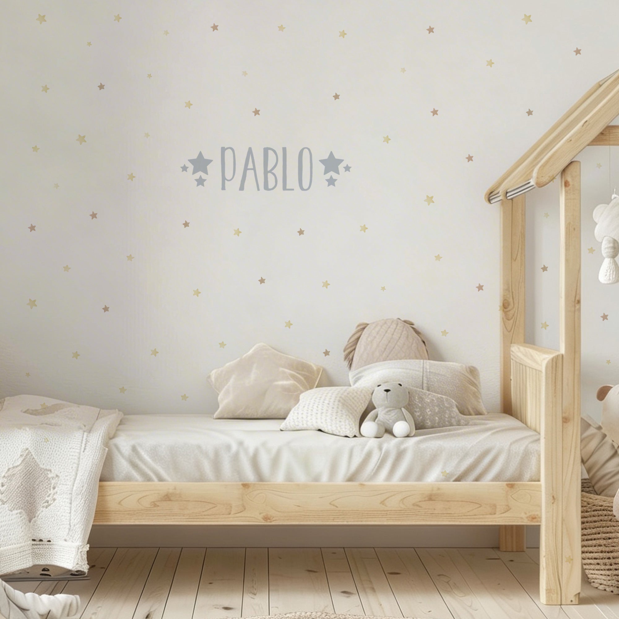 Decoración de pared infantil con vinilo de estrellas y nombre personalizado - Nicolasito.es #color_Gris Claro