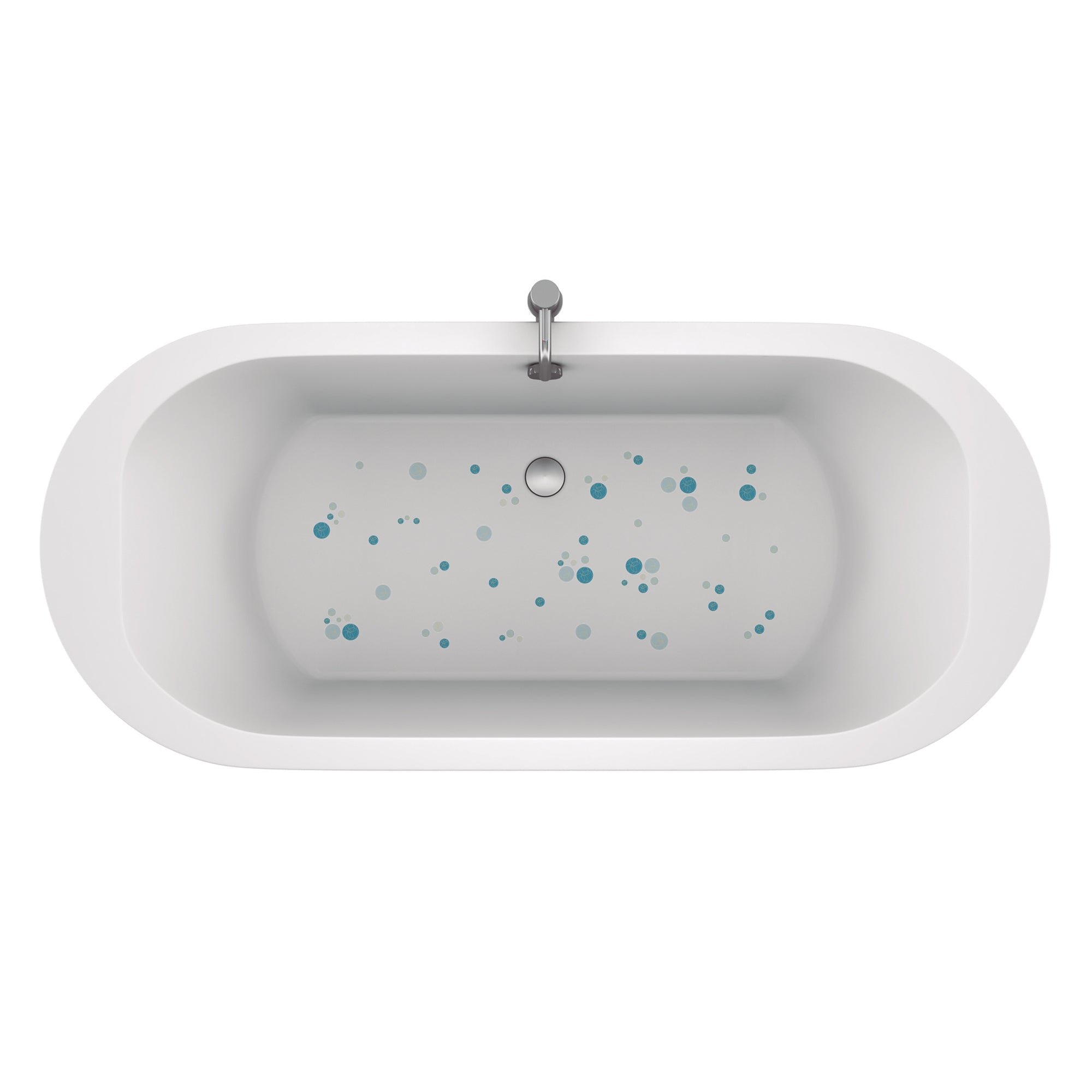 Plano detalle de estimación de bañera con pegatinas antideslizantes en forma de burbujas de color azul para crear un ambiente seguro durante el baño #color_Azul