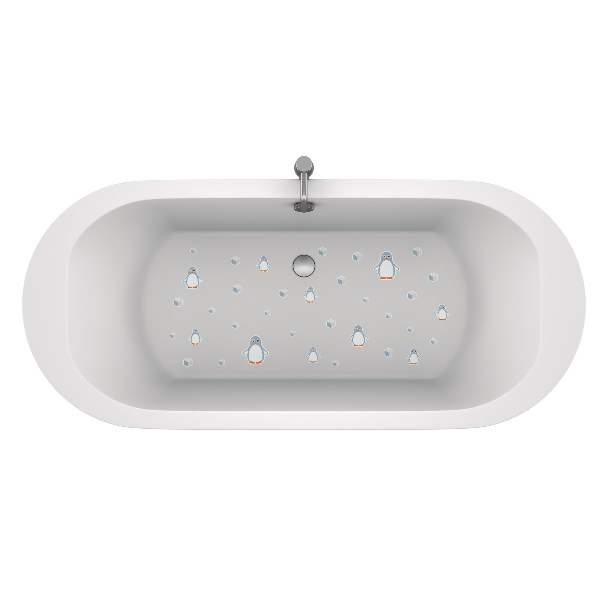 Bañera decorada con vinilos antideslizantes de pingüinos grises y cubitos de hielo, ideal para seguridad y diversión en baños infantiles - Nicolasito.es #color_Gris Claro