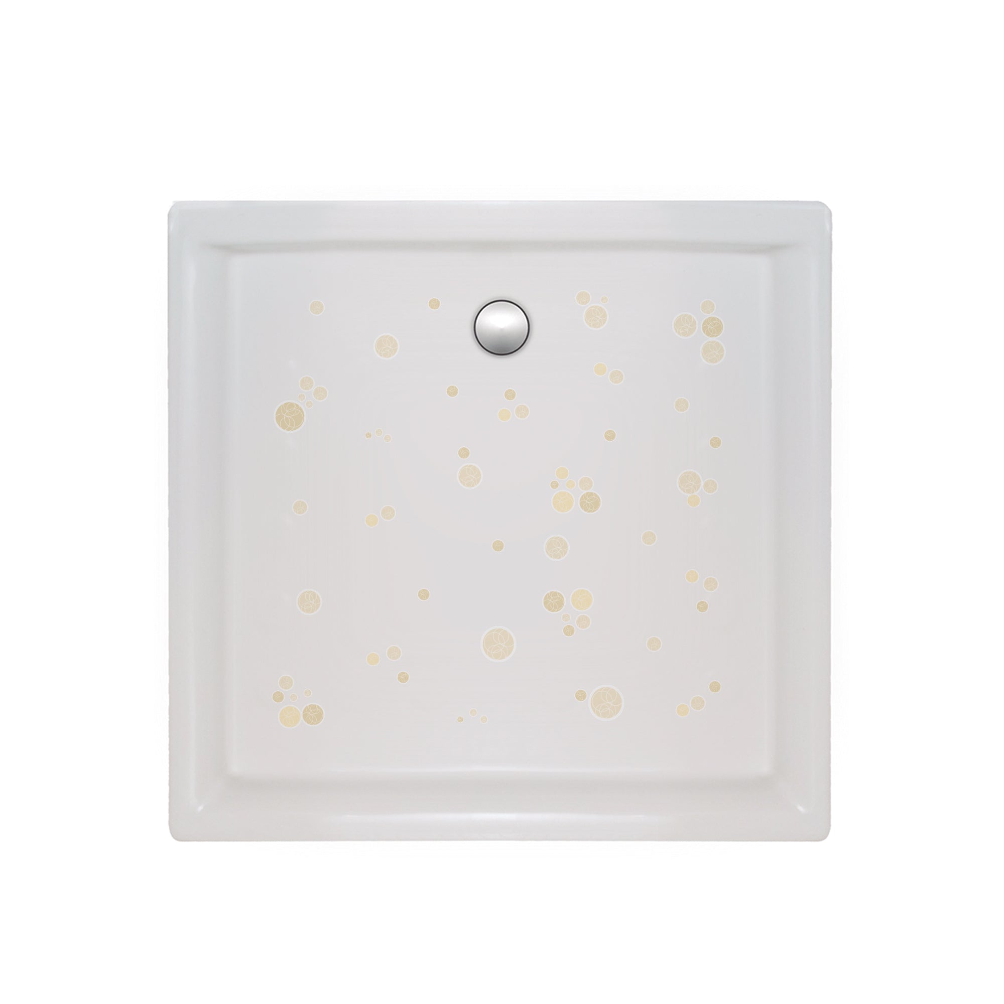 vista general de plato de ducha con pegatinas antideslizantes en forma de burbujas de varios tamaños que evitan resbalones durante el baño #color_Beige