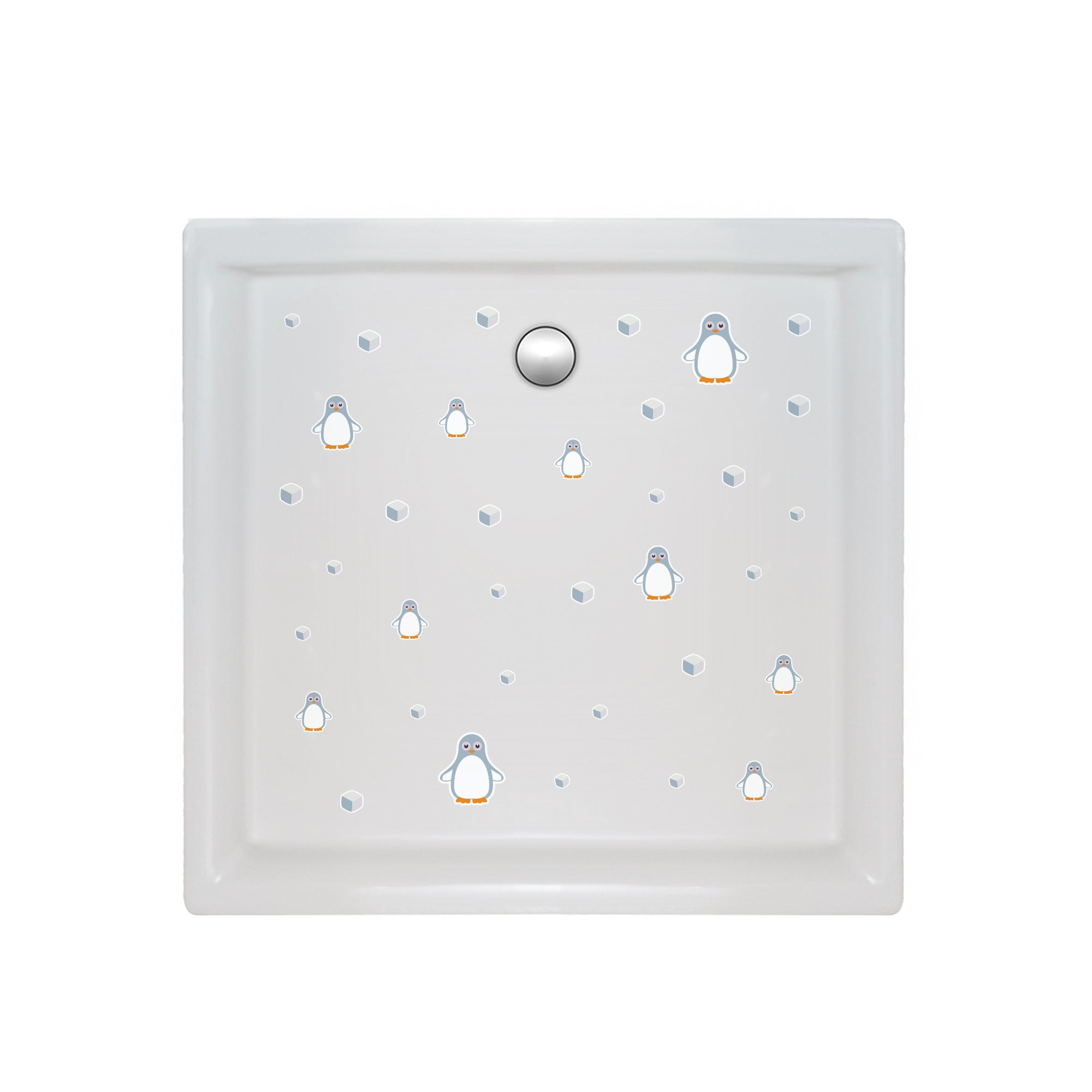 decoración divertida y segura en plato de ducha con vinilos antideslizantes de pingüinos grises, ideales para baños infantiles - Nicolasito.es #color_Gris Claro
