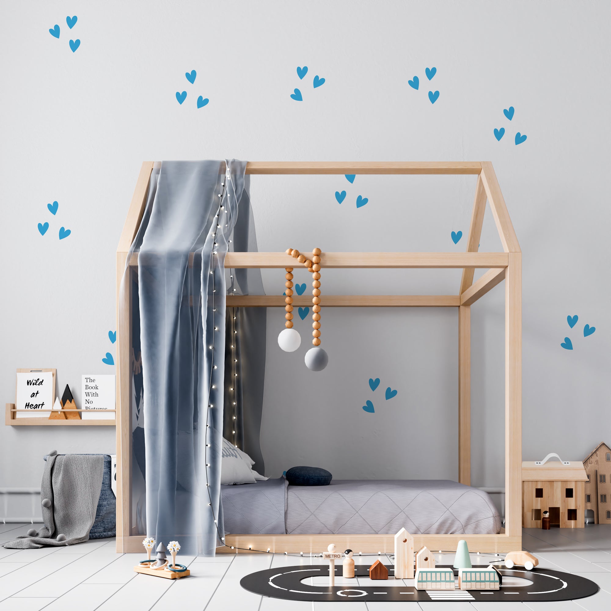 Decoración elegante con vinilo adhesivo mini corazones pequeños en pared clara - Nicolasito.es #color_Azul