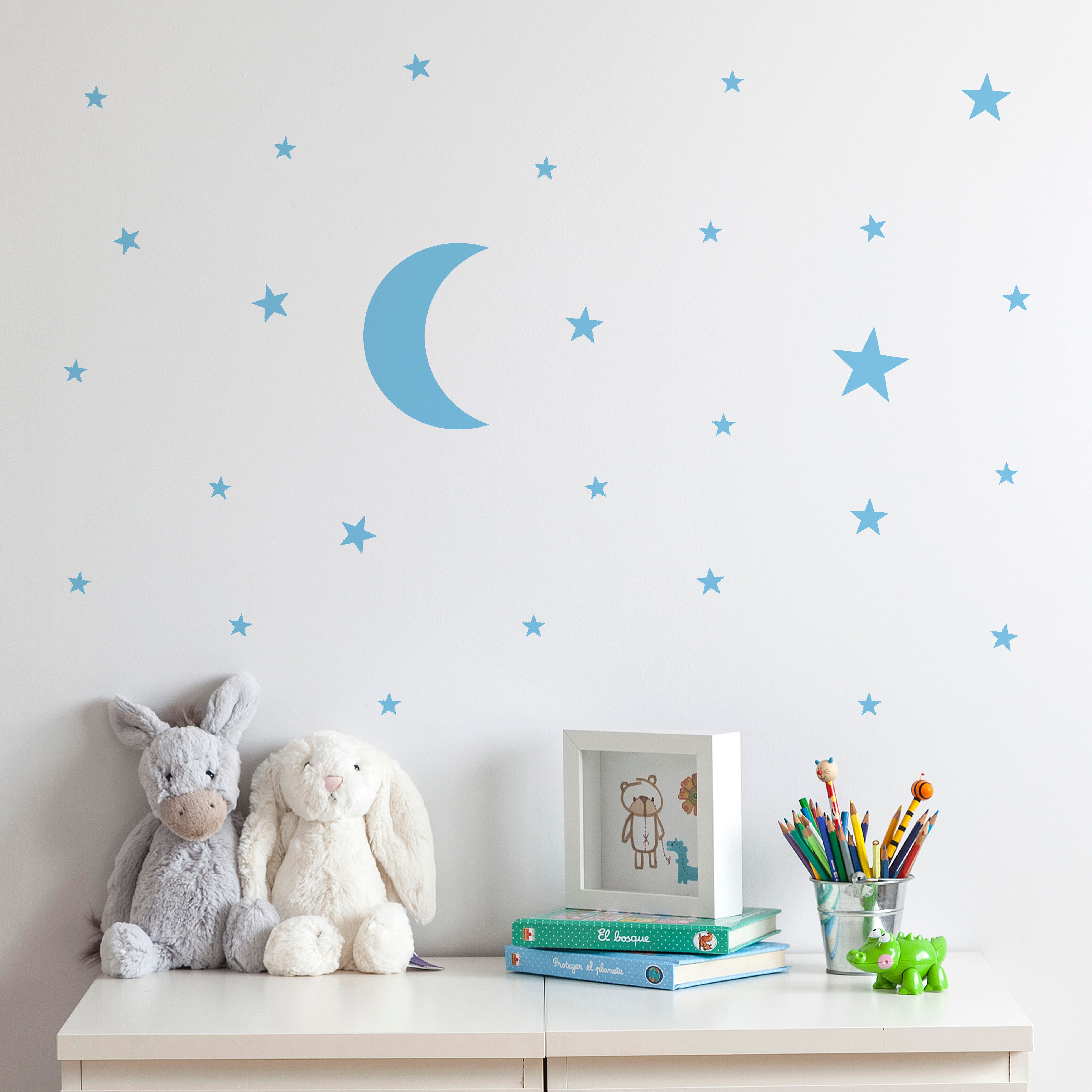 Vinilo decorativo luna con estrellas en azul cielo para cuarto infantil - Nicolasito.es #color_Azul cielo