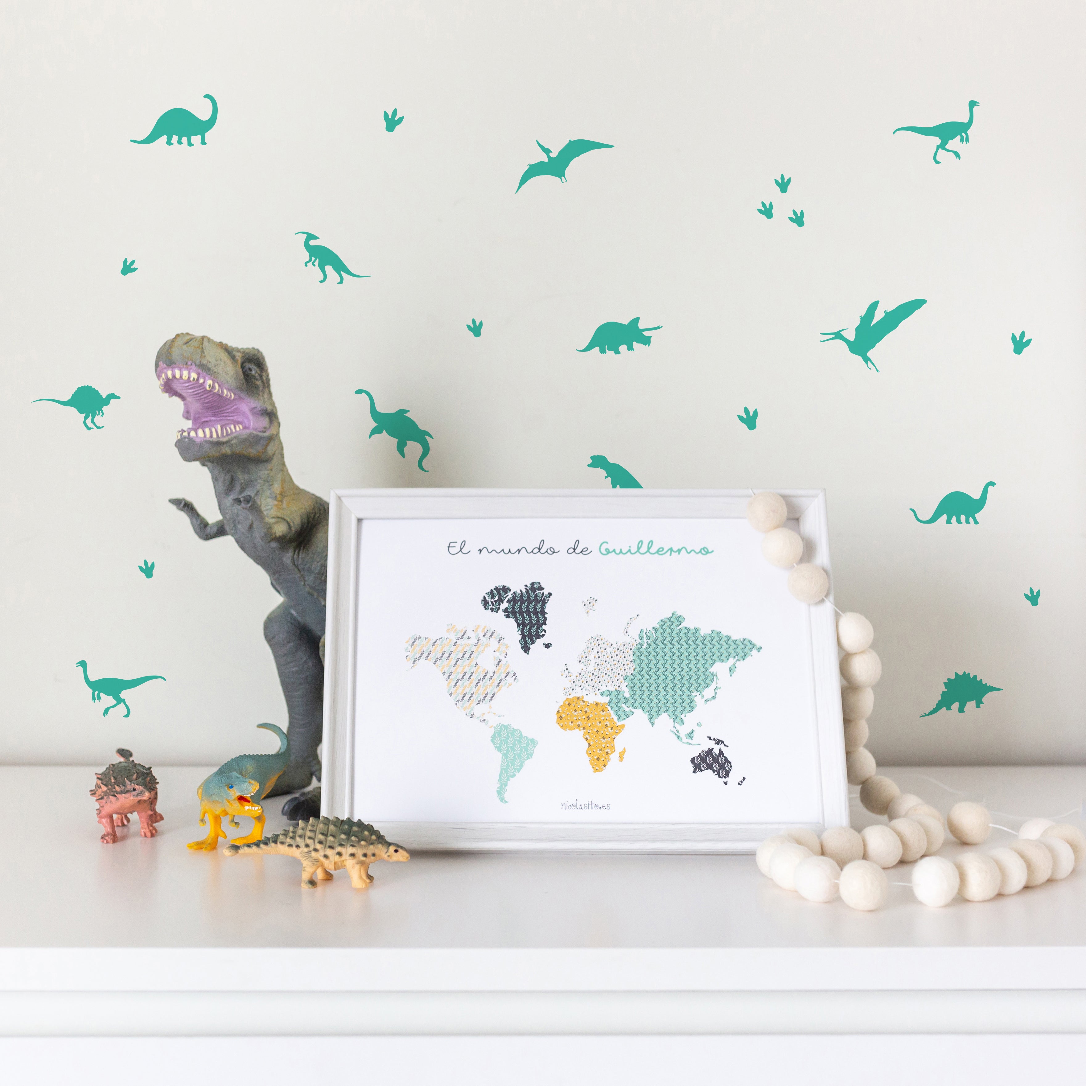 Vinilo para decoración de pared de dormitorio infantil en forma de dinosaurios adhesivos - Nicolasito.es #color_Mint