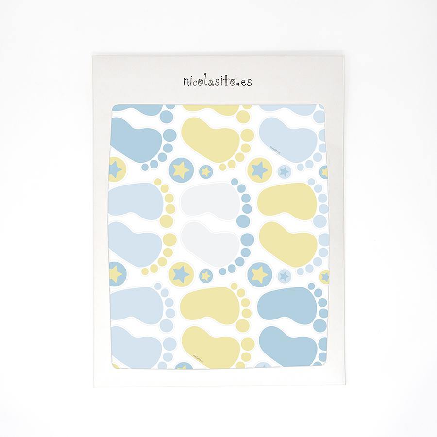 Set de vinilos antideslizantes infantiles para bañeras y duchas en forma de pies azules en su paquete de envío - Nicolasito.es #color_Azul