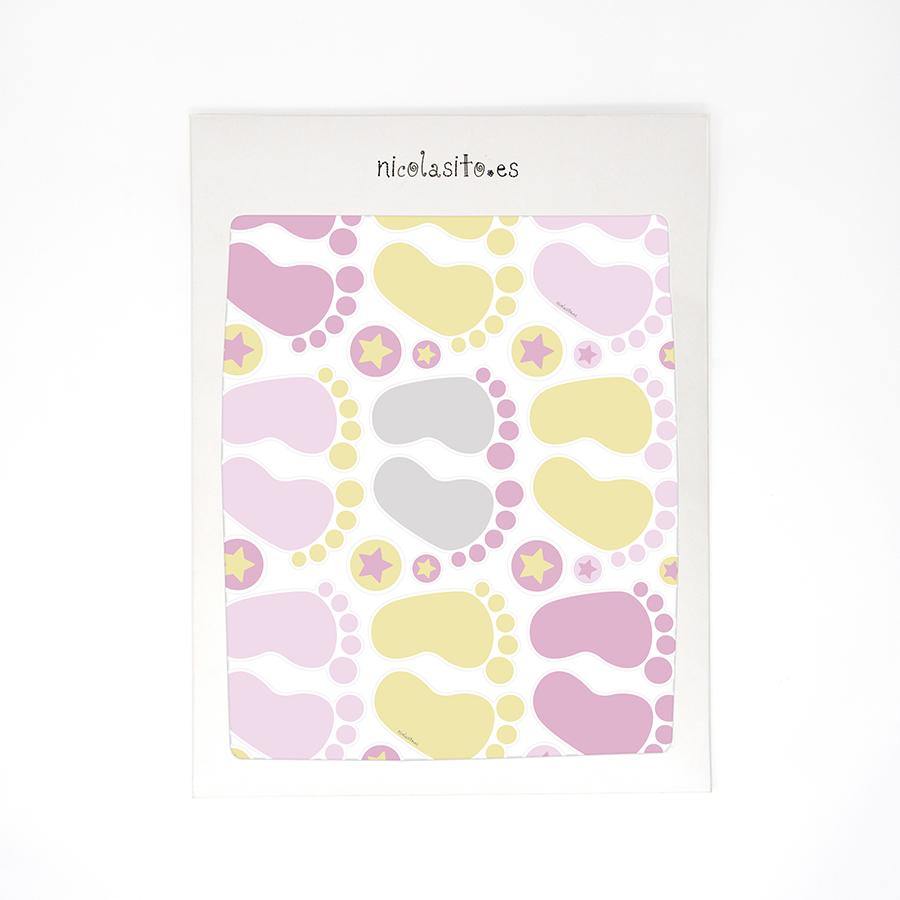 Set de nueve pares de vinilos antideslizantes infantiles para bañeras y duchas en forma de pies rosas en su paquete de envío - Nicolasito.es #color_Rosa