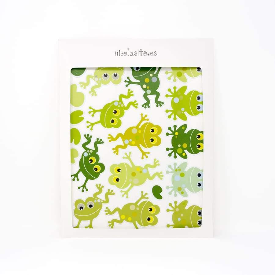 Vinilos decorativos y antideslizantes para baño infantil con forma de rana y ranitas verdes _ Nicolasito.es