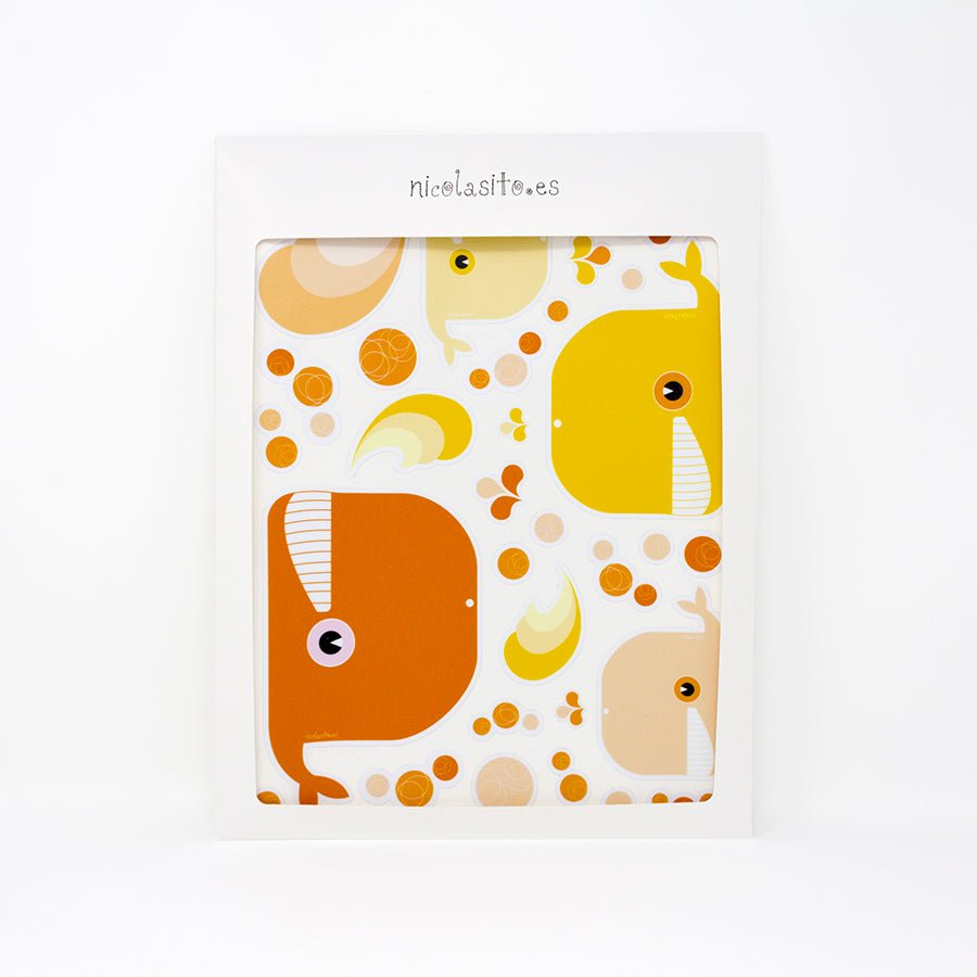 Set de 4 ballenas con olas y burbujas antideslizantes de color naranja para crear un ambiente seguro durante el baño - Nicolasito.es #color_Naranja