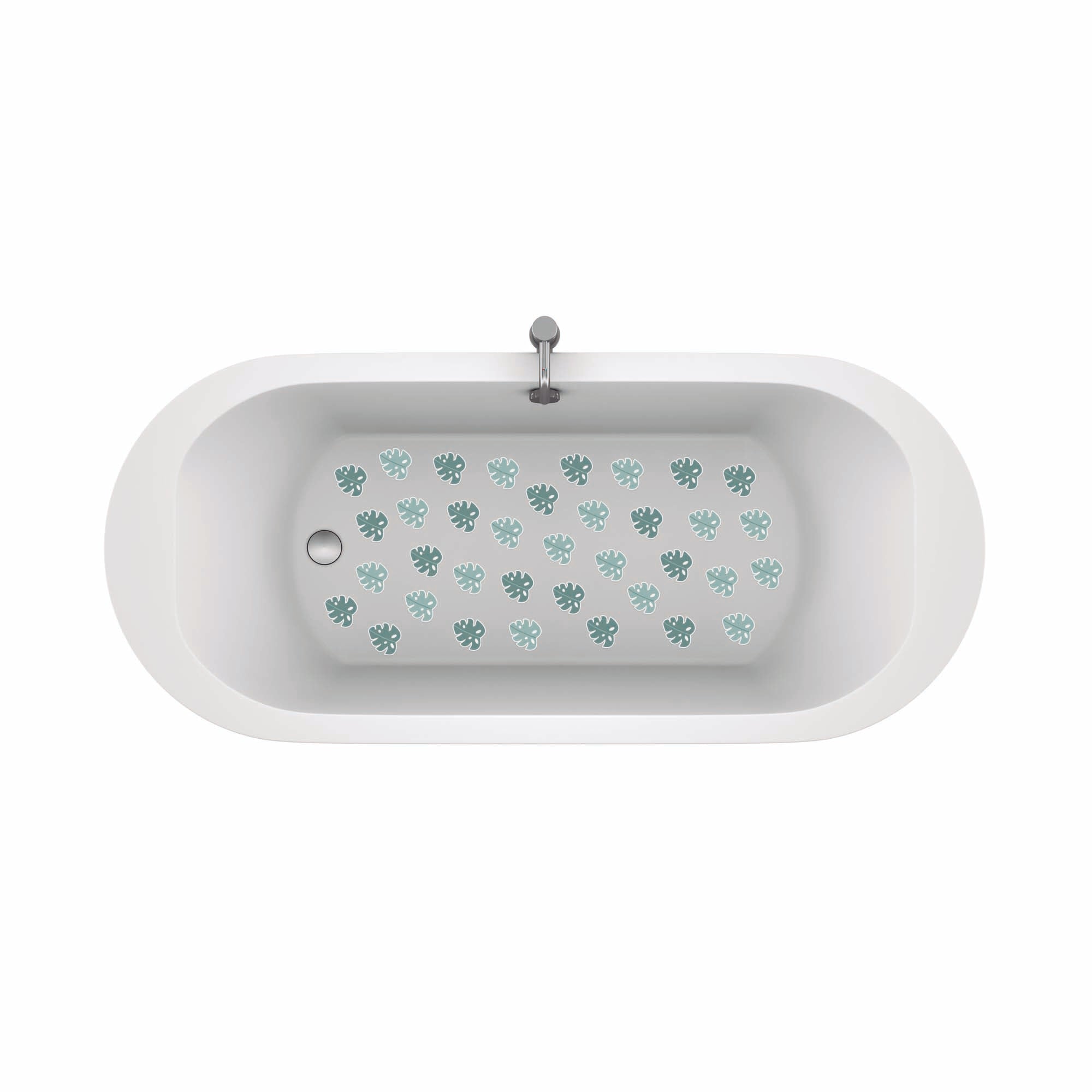Bañera con pegatinas antideslizantes de hojas monstera, creando un baño elegante y natural, ideal para quienes buscan decoración tropical _ nicolasito.es