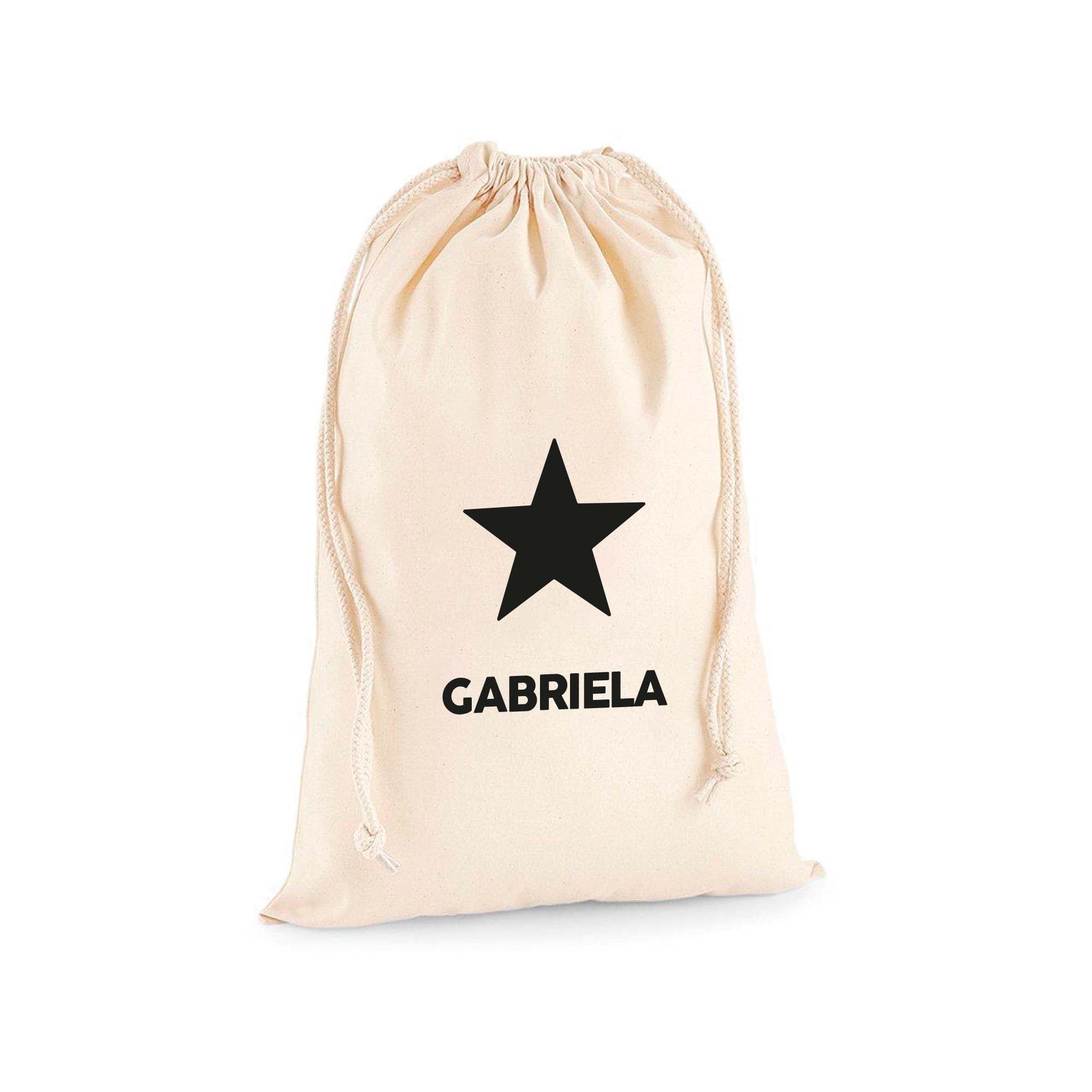 Saco de algodón personalizado con nombre y diseño de estrella, ideal para guardar juguetes o decorar la habitación infantil - Nicolasito.es