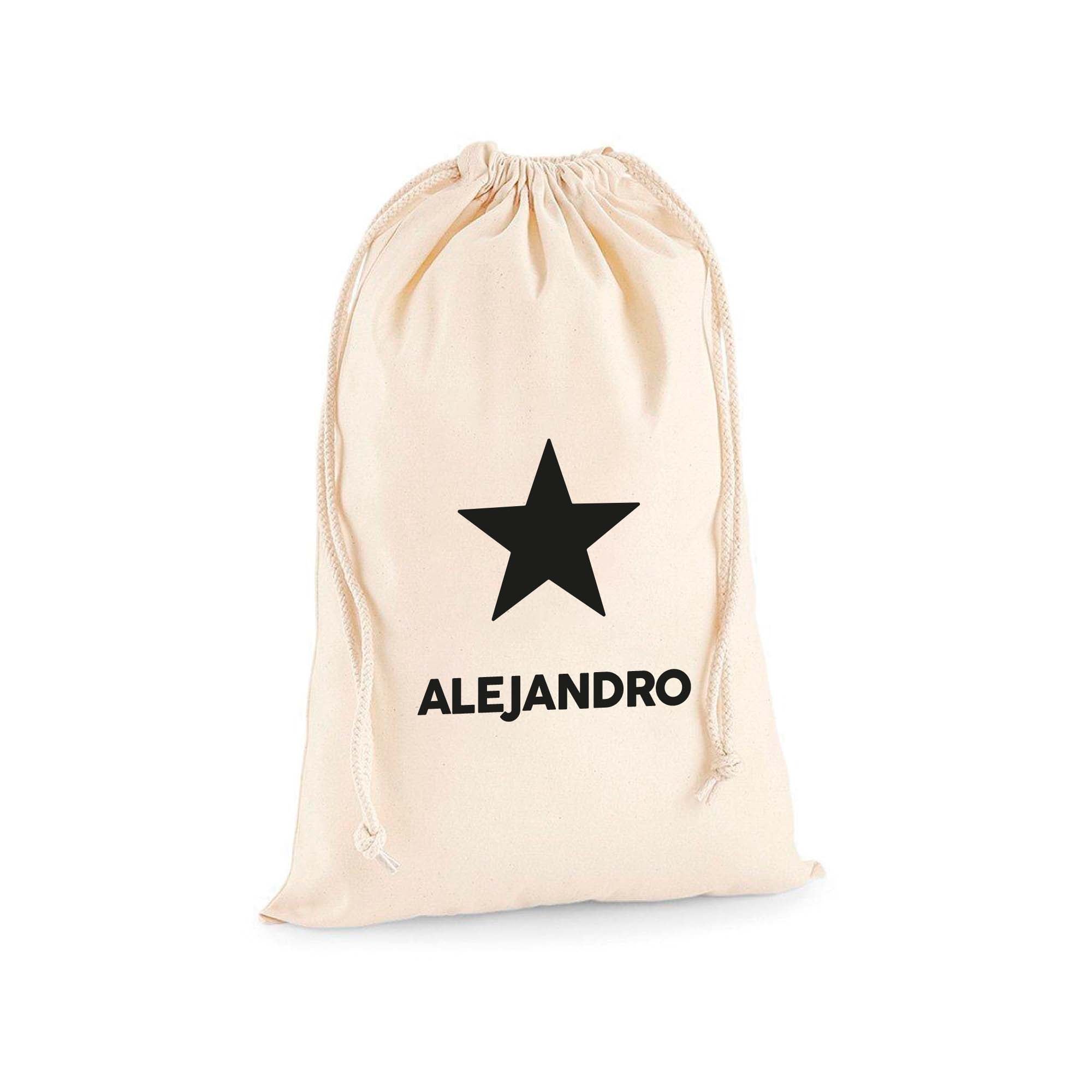 Saco de algodón personalizado estrella con gran capacidad para guardar juguetes, disfraces o ropa de los peques - Nicolasito.es