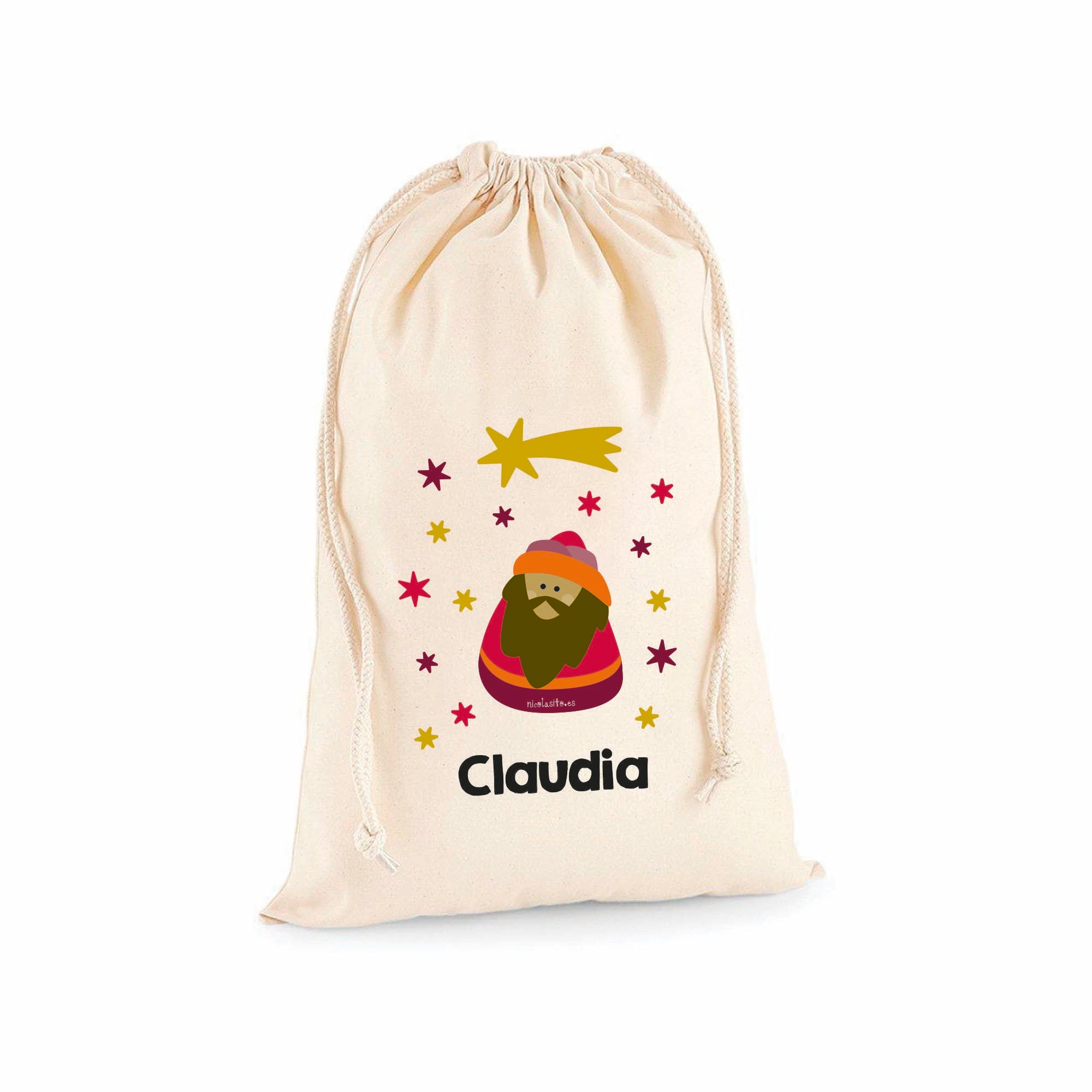 Saco de Reyes Magos personalizado Baltasar, decoración navideña sostenible para guardar los regalos de los niños - Nicolasito.es #Modelo_Baltasar