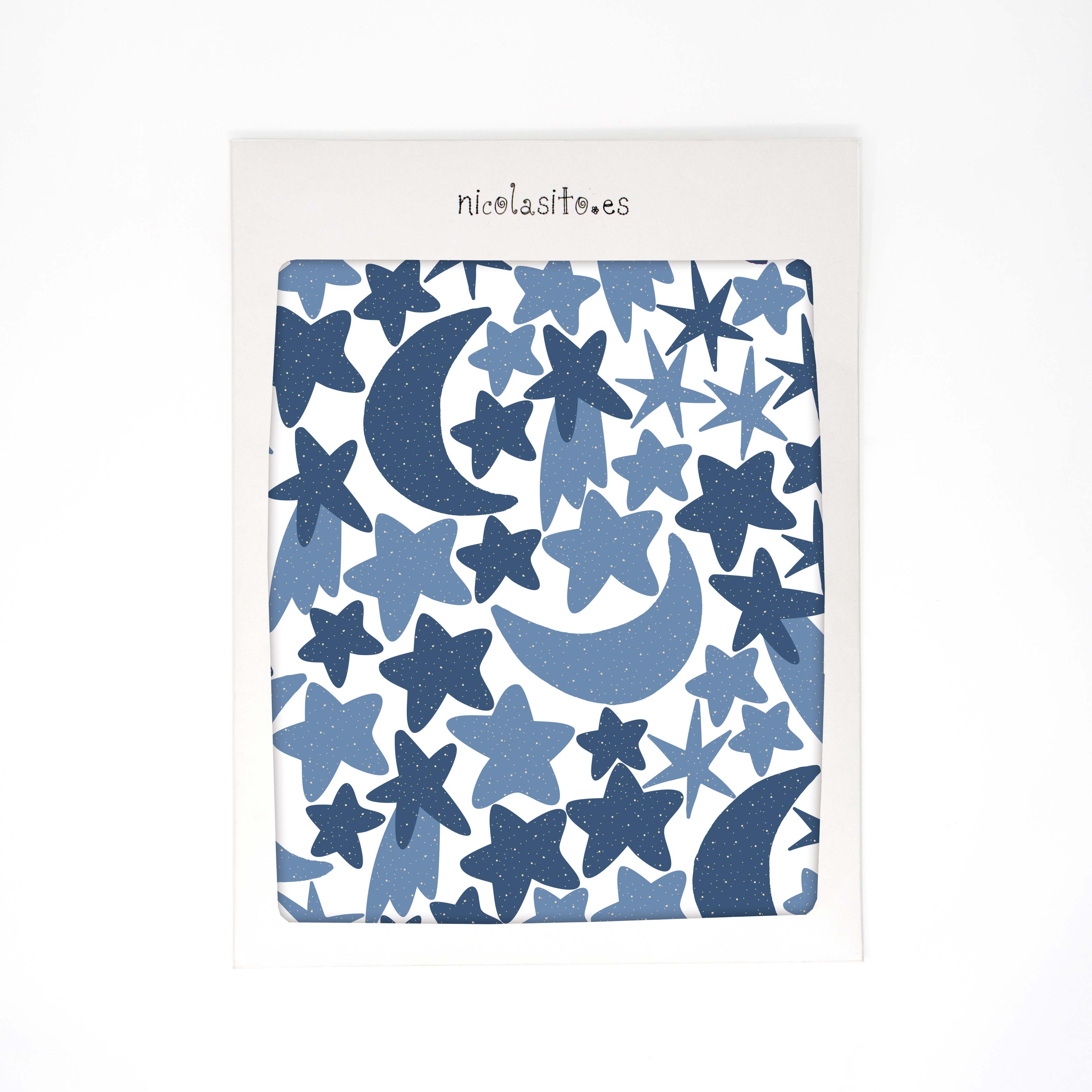 Pack de 64 figuras de vinilo decorativo adhesivo de pared en forma de estrellas y lunas de color azul en su packaging de envio - Nicolasito.es  #color_estrellas-y-lunas-marino