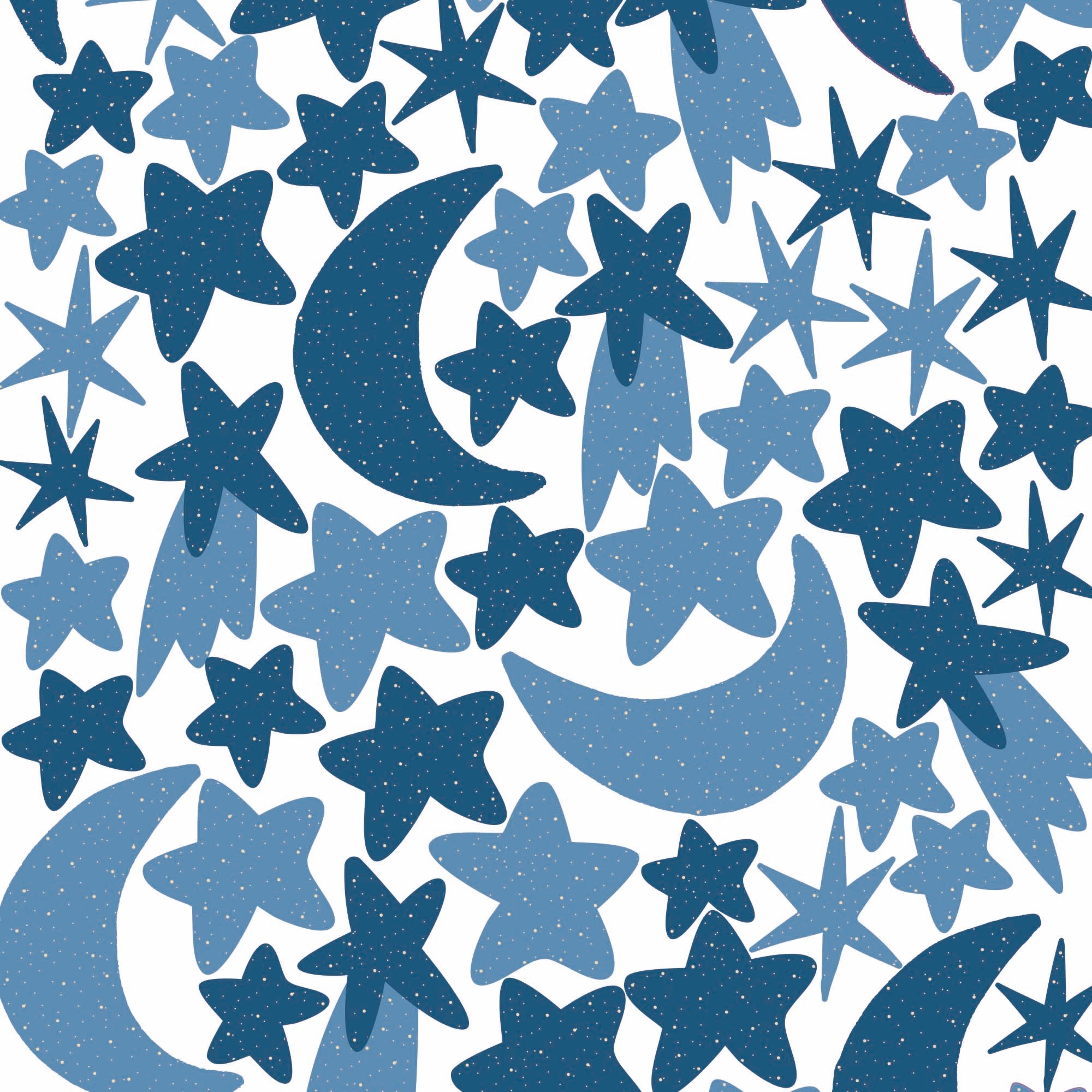Detalle del vinilo decorativo de paredes infantil en forma de estrellas y lunas en color azul. Vinilo decorativo fácil de retirar sin dejar marcas en la pared - Nicolasito.es #color_estrellas-y-lunas-marino
