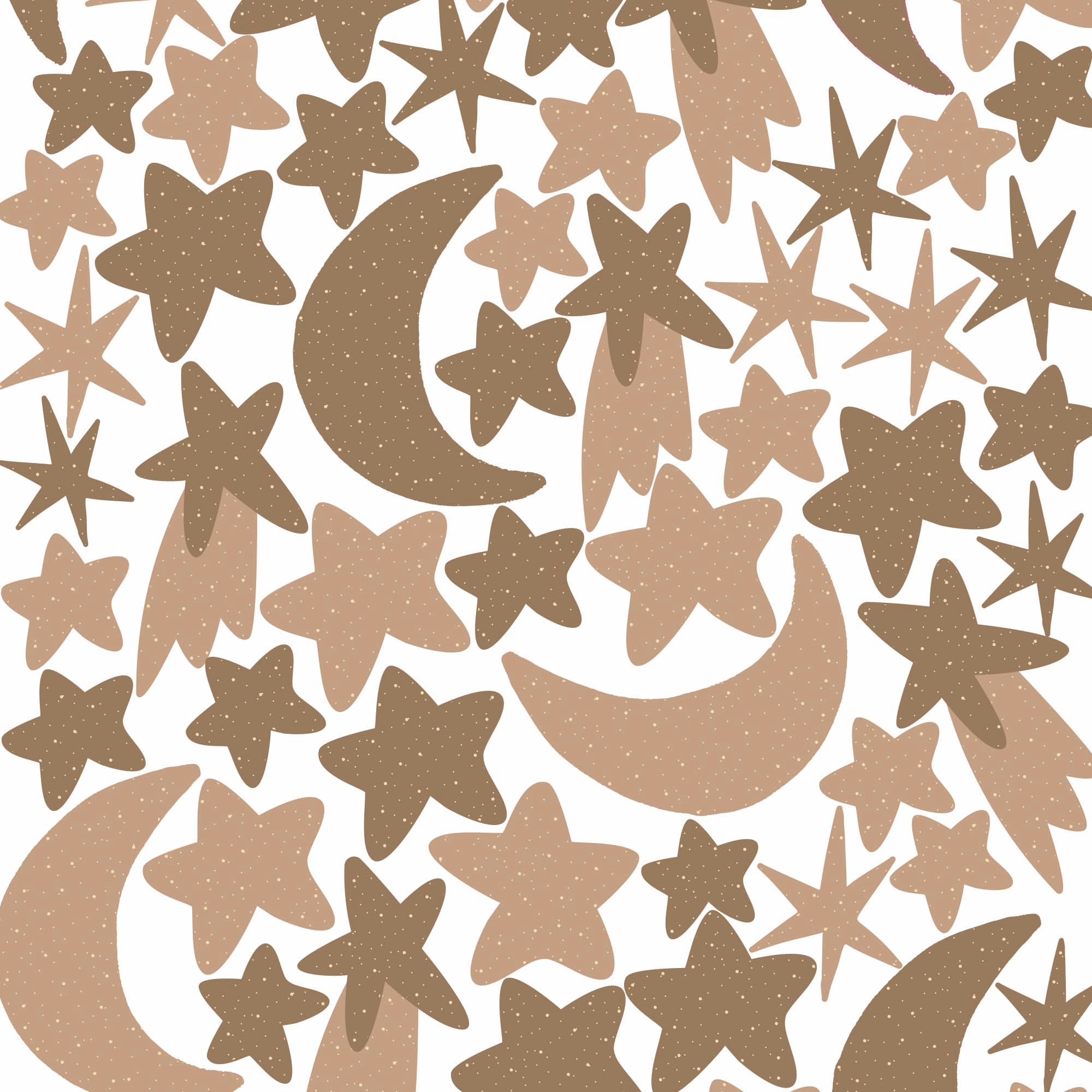 Plano detalle del vinilo decorativo de paredes en forma de estrellas y lunas marron - Nicolasito.es #color_estrellas-y-lunas-topo