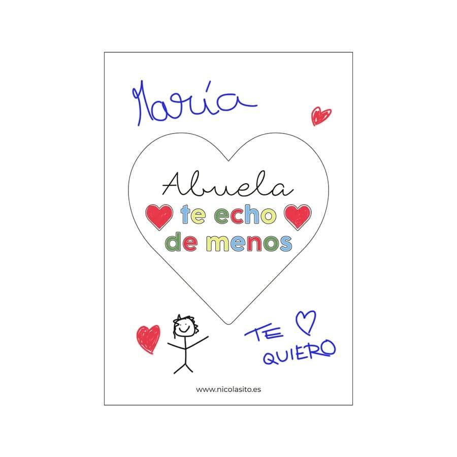 Dibujo Te echo de menos para colorear Nicolasito