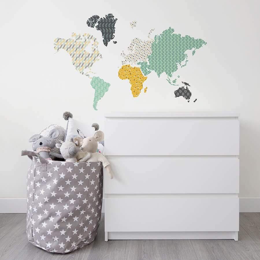 Decoración infantil vinilo Mapamundi texturas Mint #color_Mint