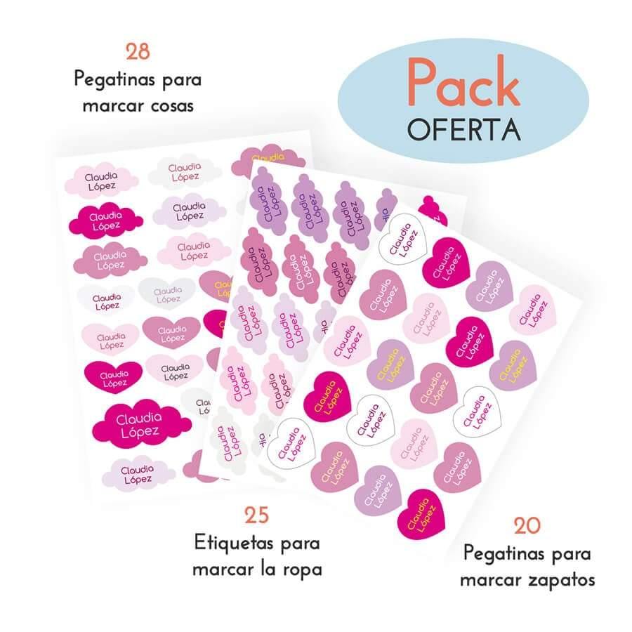Pack ahorro etiquetas Nubes y Corazones #color_Rosa