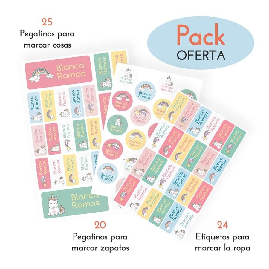 Pack etiquetas y pegatinas personalizadas Unicornios Nicolasito