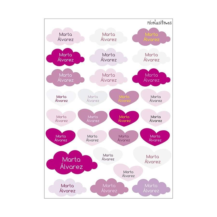 Pegatinas personalizadas Nubes y Corazones rosas Nicolasito