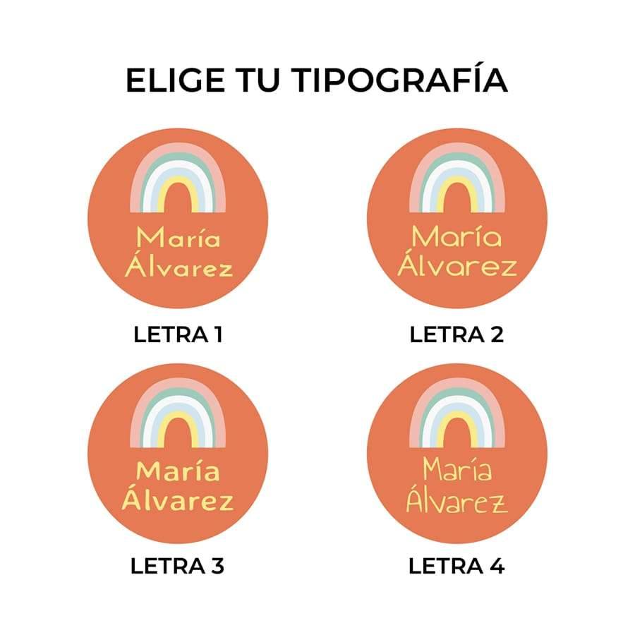Etiquetas termohadesivas personalizadas para planchar sobre la ropa con diseño de arcoiris. Nicolasito.es