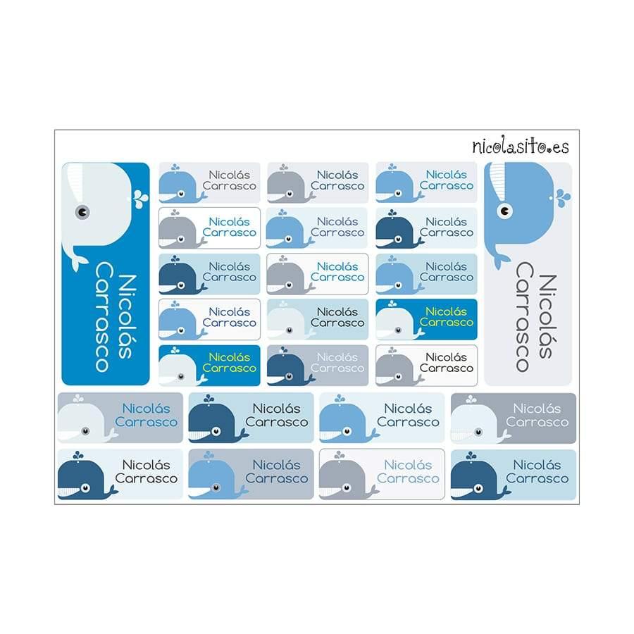Pegatinas personalizadas Ballenas azules Nicolasito