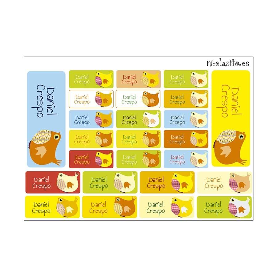 Pegatinas personalizadas Gallinas multicolor Nicolasito