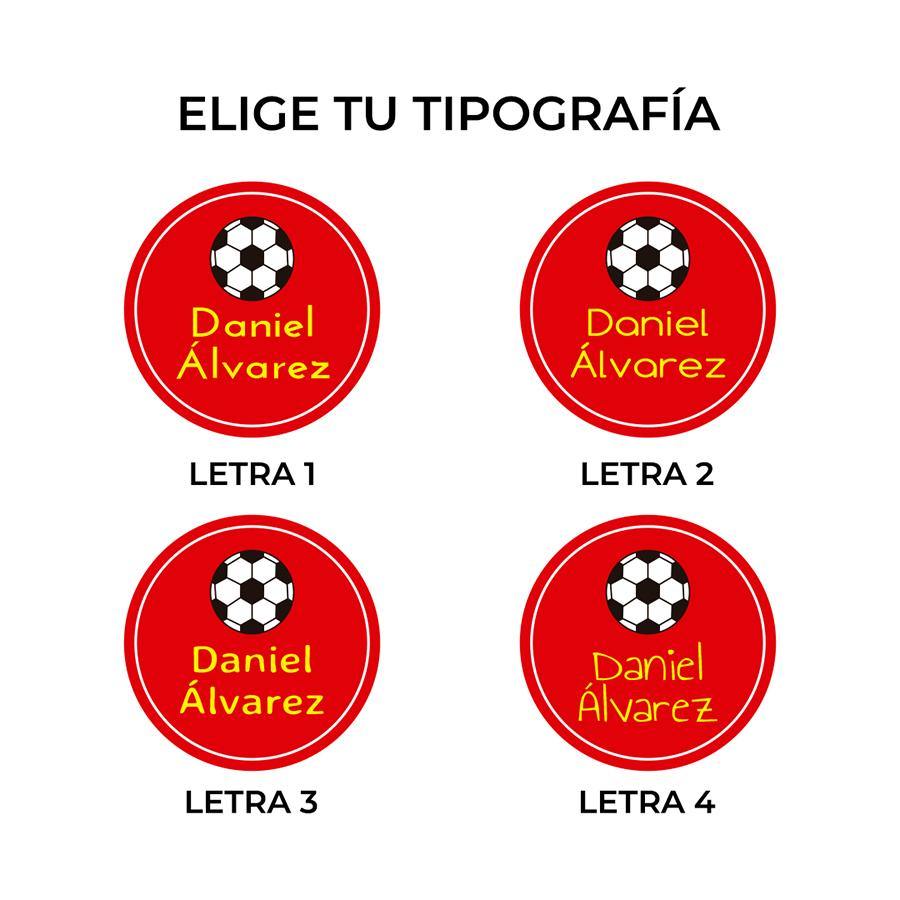 Imagen detallada de las diferentes tipografías disponibles para las etiquetas y pegatinas personalziadas con temática futbol seleccion española - Nicolasito.es